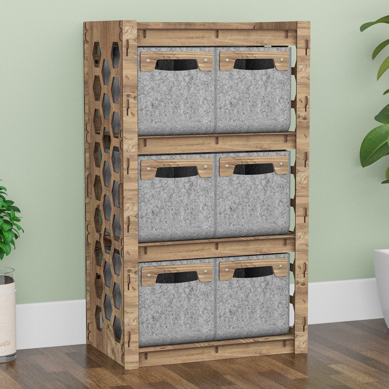 Honeycomb Chest Of 6 Drawers Storage Cabinet [6 SMALL GRAY BINS