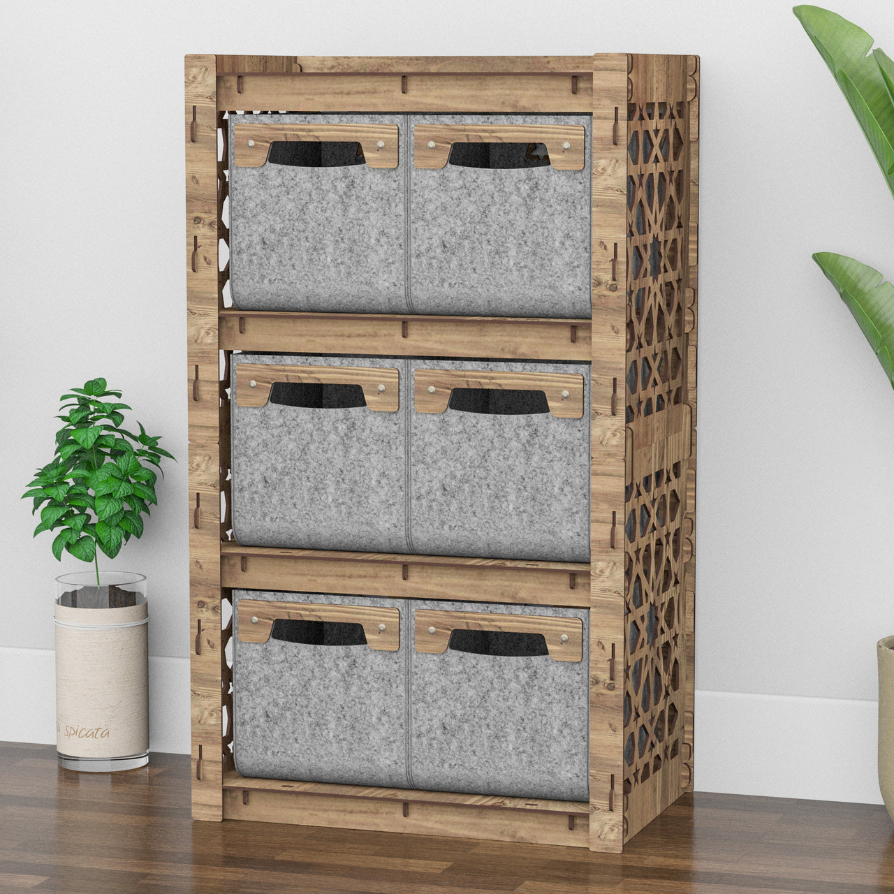 Arabic Chest Of 6 Drawers Storage Cabinet [6 SMALL GRAY BINS]