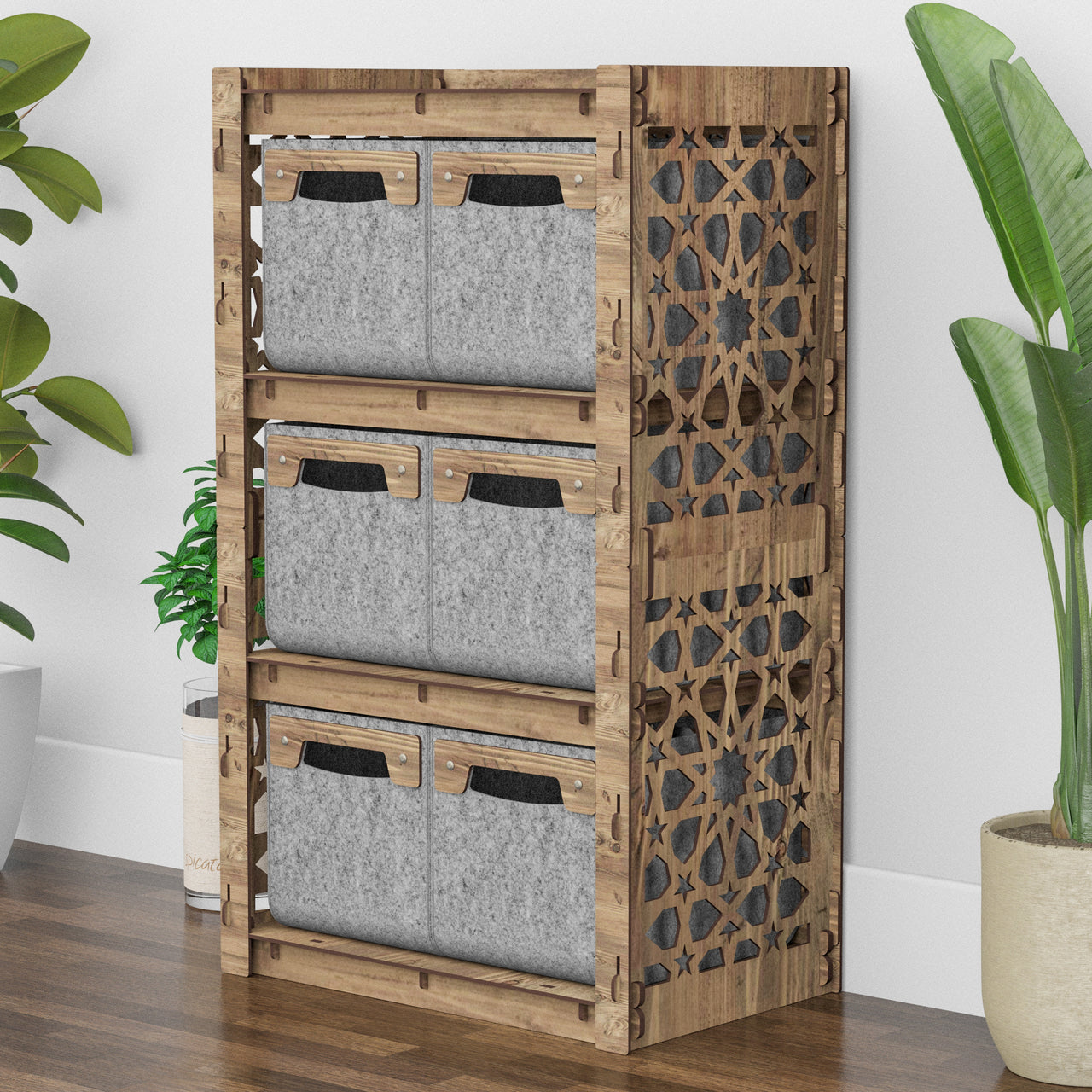 Arabic Chest Of 6 Drawers Storage Cabinet [6 SMALL GRAY BINS]