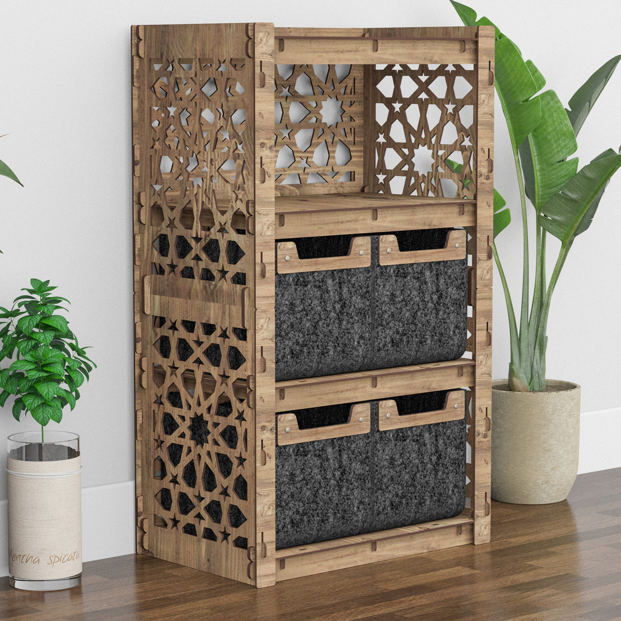 Arabic Chest Of 4 Drawers Storage Cabinet [4 SMALL BLACK BINS]