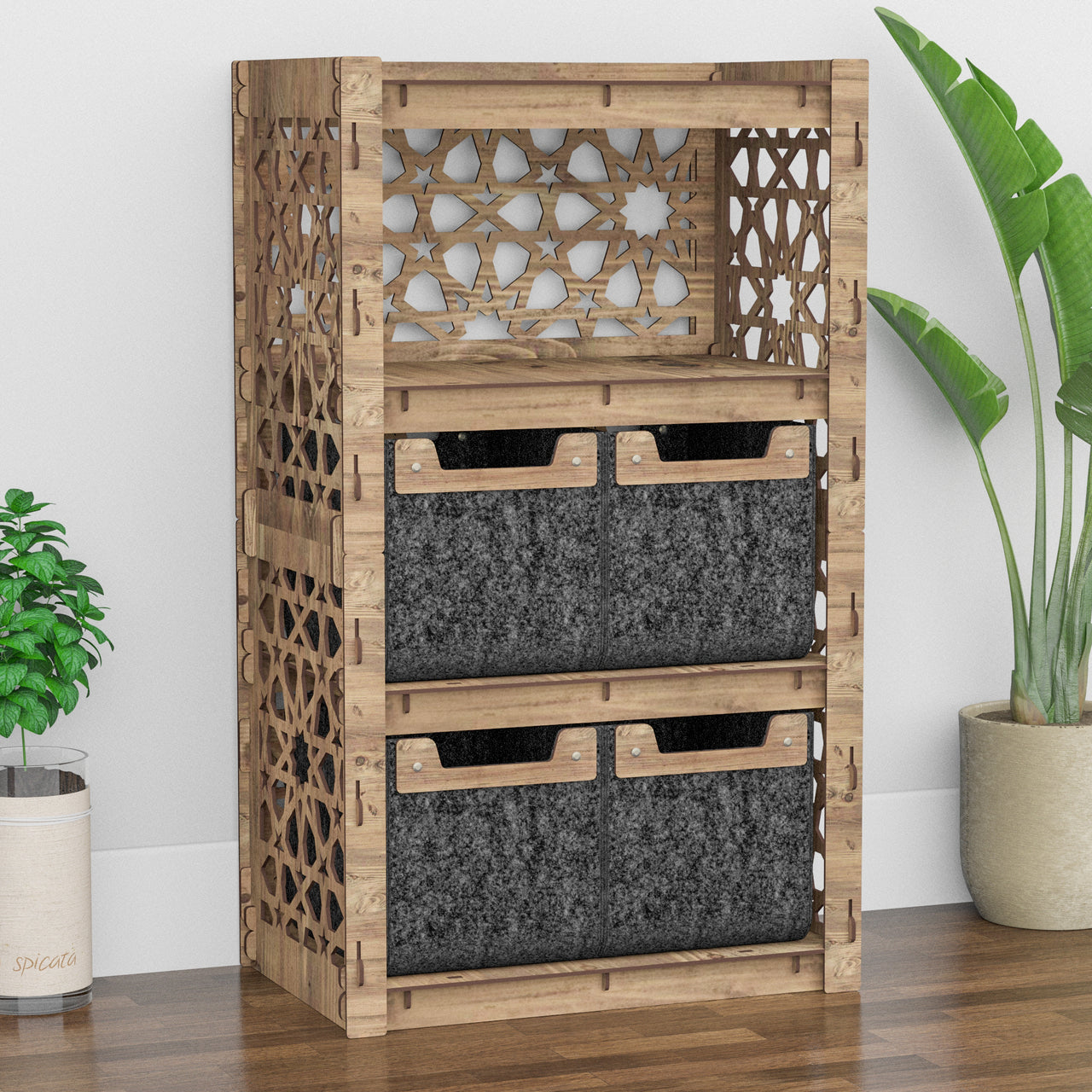 Arabic Chest Of 4 Drawers Storage Cabinet [4 SMALL BLACK BINS]