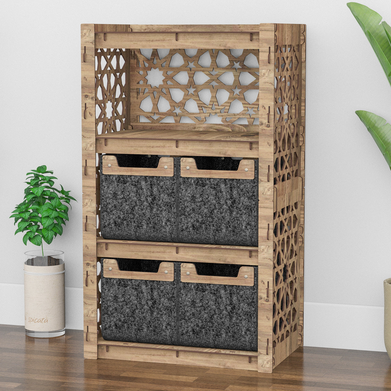 Arabic Chest Of 4 Drawers Storage Cabinet [4 SMALL BLACK BINS]