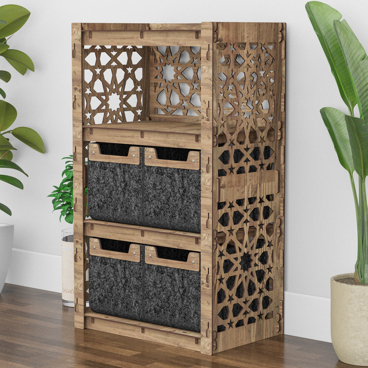 Arabic Chest Of 4 Drawers Storage Cabinet [4 SMALL BLACK BINS]