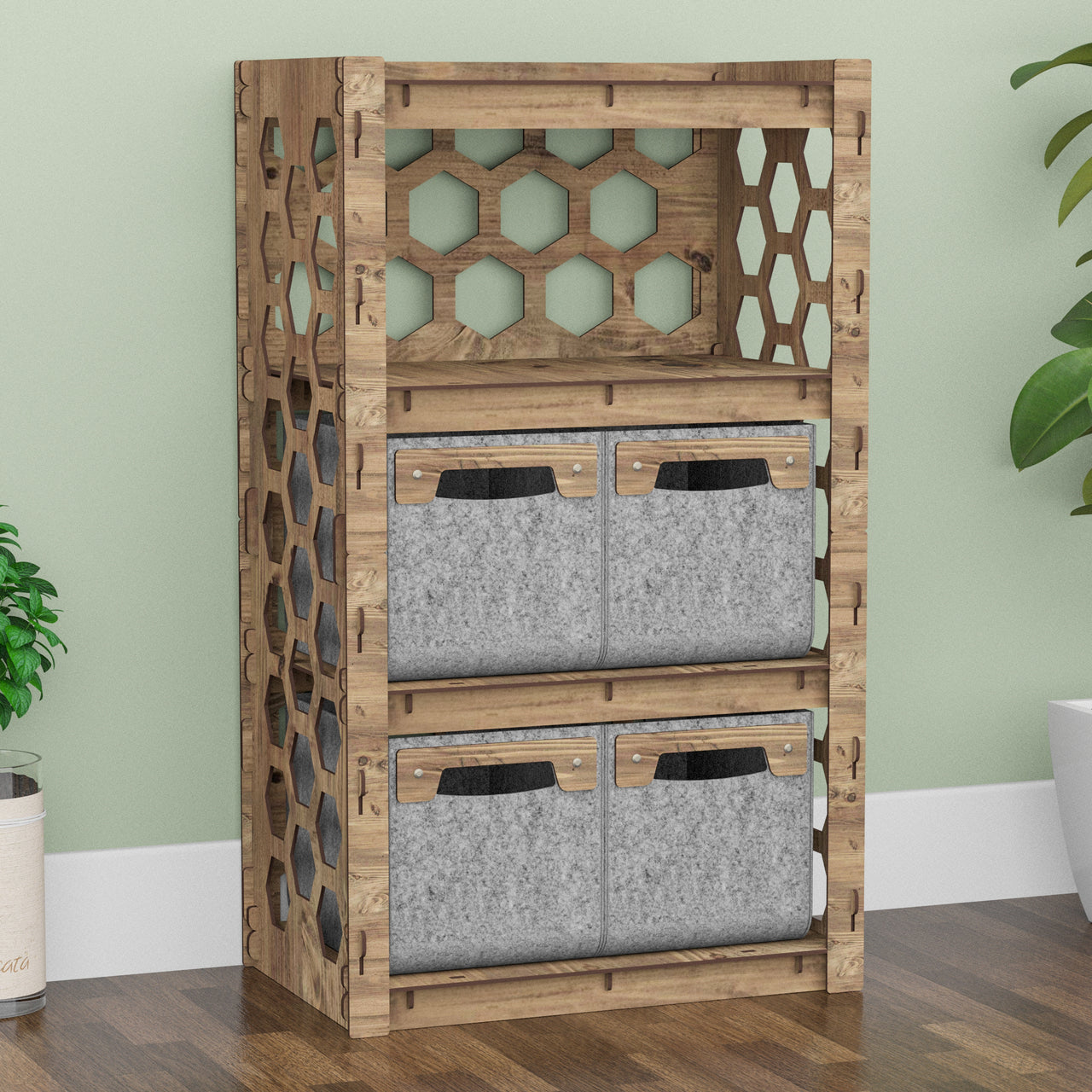 Honeycomb Chest Of 4 Drawers Storage Cabinet [4 SMALL GRAY BINS]