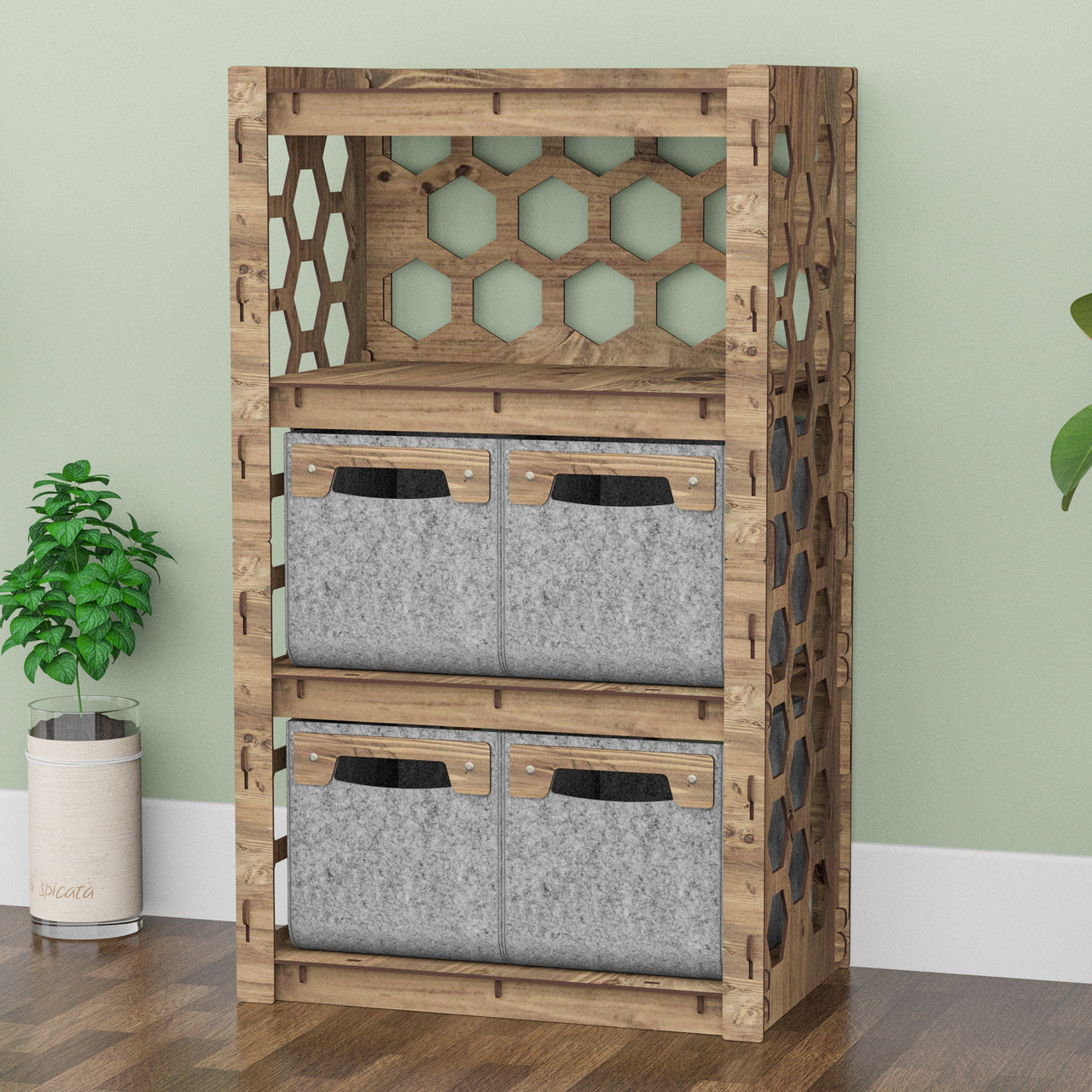 Honeycomb Chest Of 4 Drawers Storage Cabinet [4 SMALL GRAY BINS]