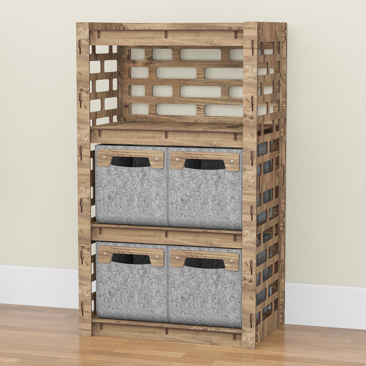 Brickwall Chest Of 4 Drawers Storage Cabinet [4 SMALL GRAY BINS]