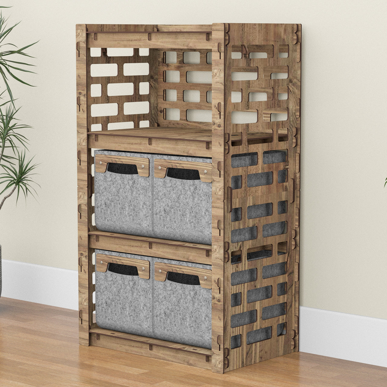 Brickwall Chest Of 4 Drawers Storage Cabinet [4 SMALL GRAY BINS]