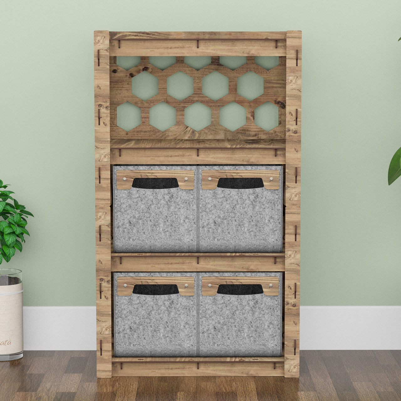 Honeycomb Chest Of 4 Drawers Storage Cabinet [4 SMALL GRAY BINS]