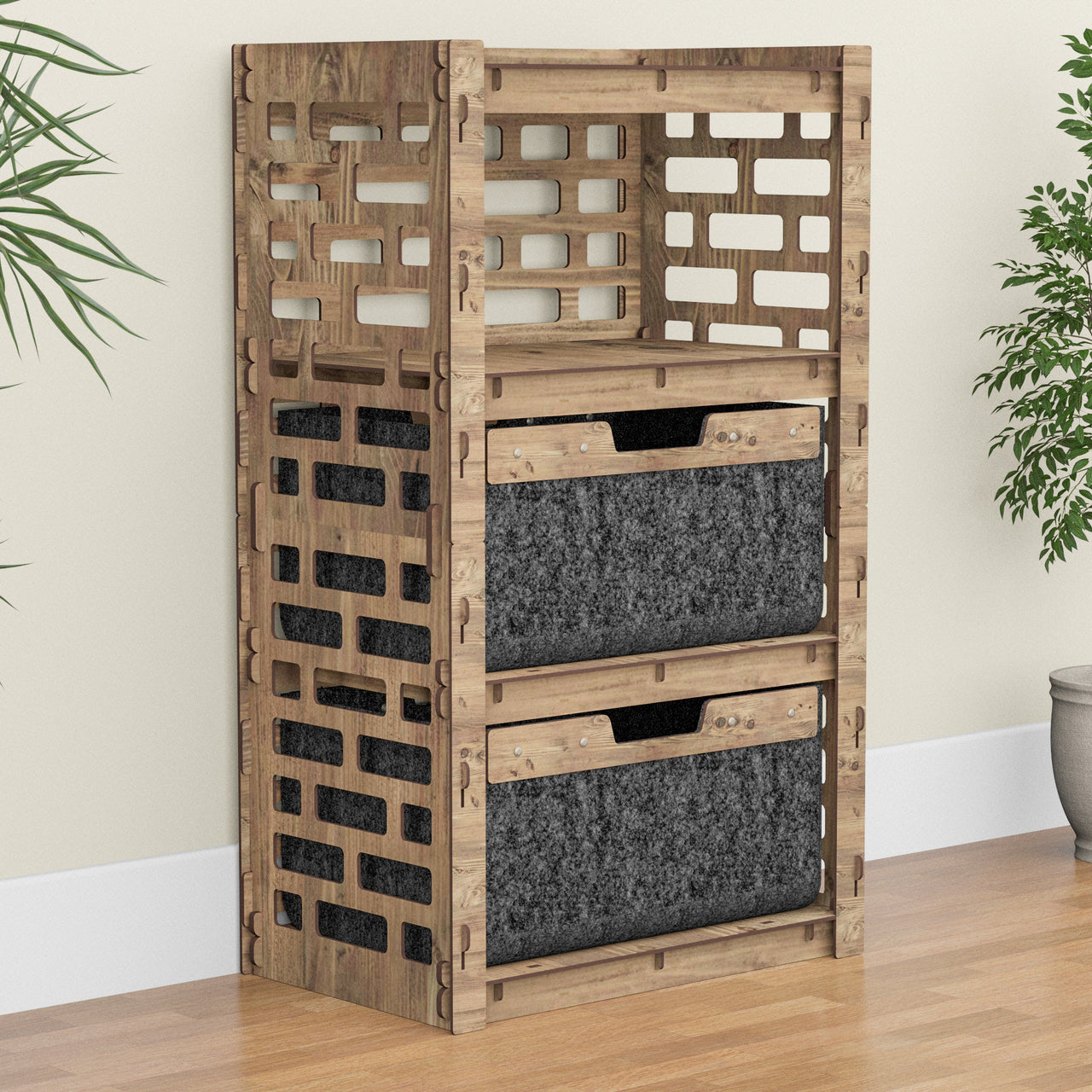 Brickwall Chest Of 2 Drawers Storage Cabinet [2 LARGE BLACK BINS]