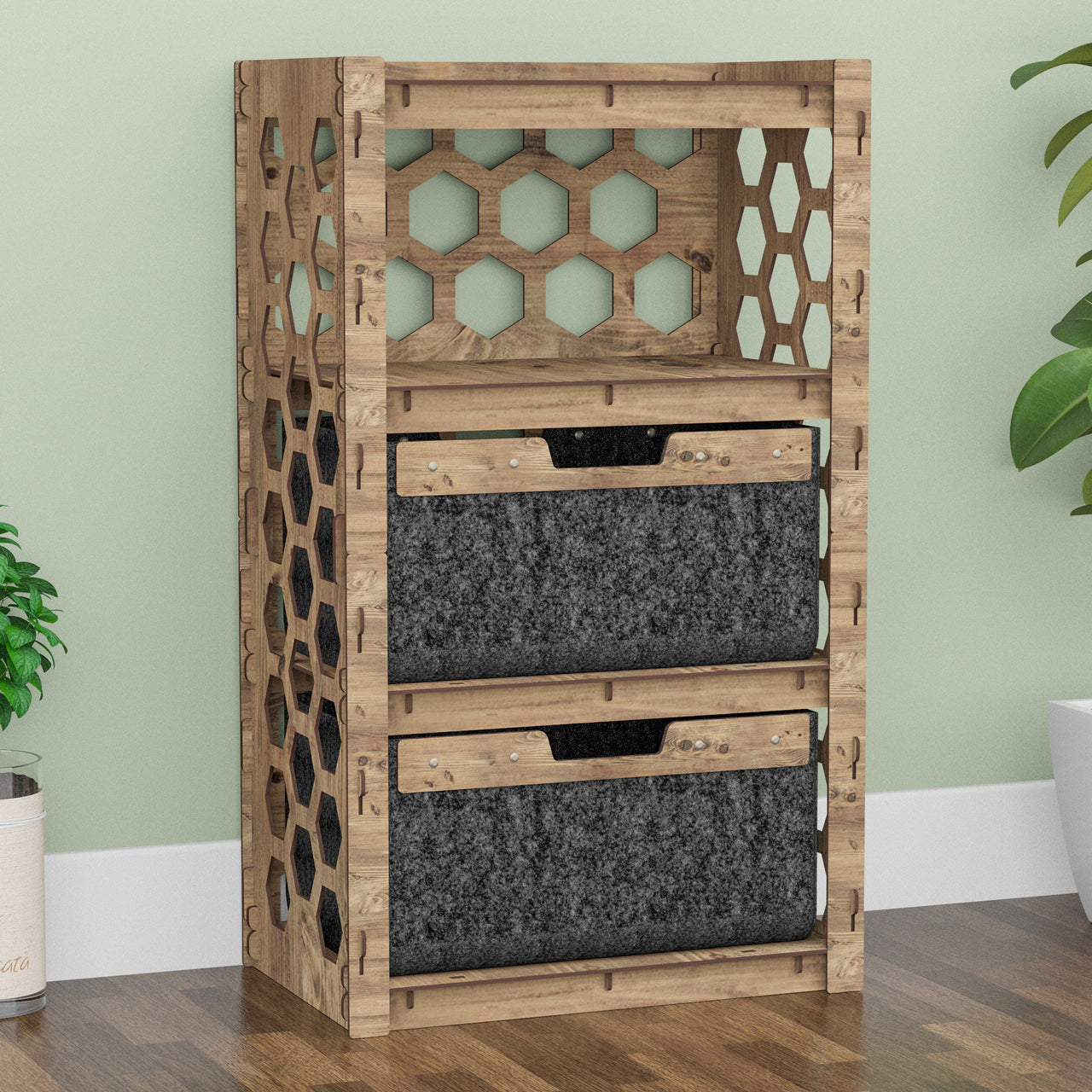 Honeycomb Chest Of 2 Drawers Storage Cabinet [2 LARGE BLACK BINS]