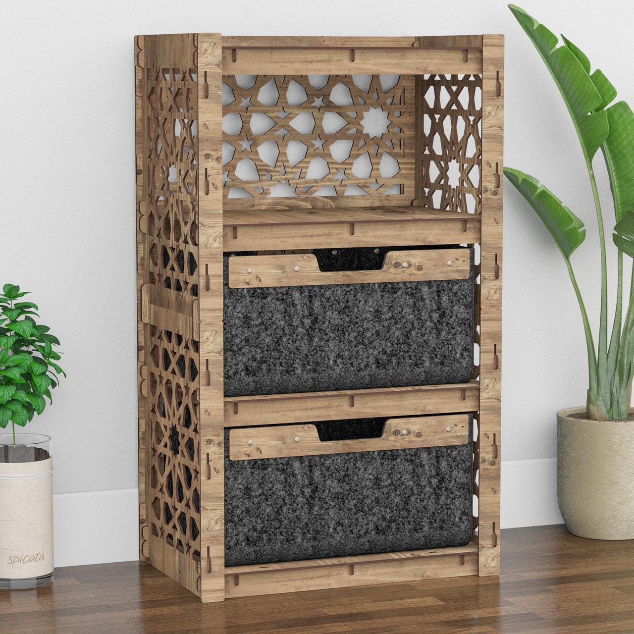 Arabic Chest Of 2 Drawers Storage Cabinet [2 LARGE BLACK BINS]