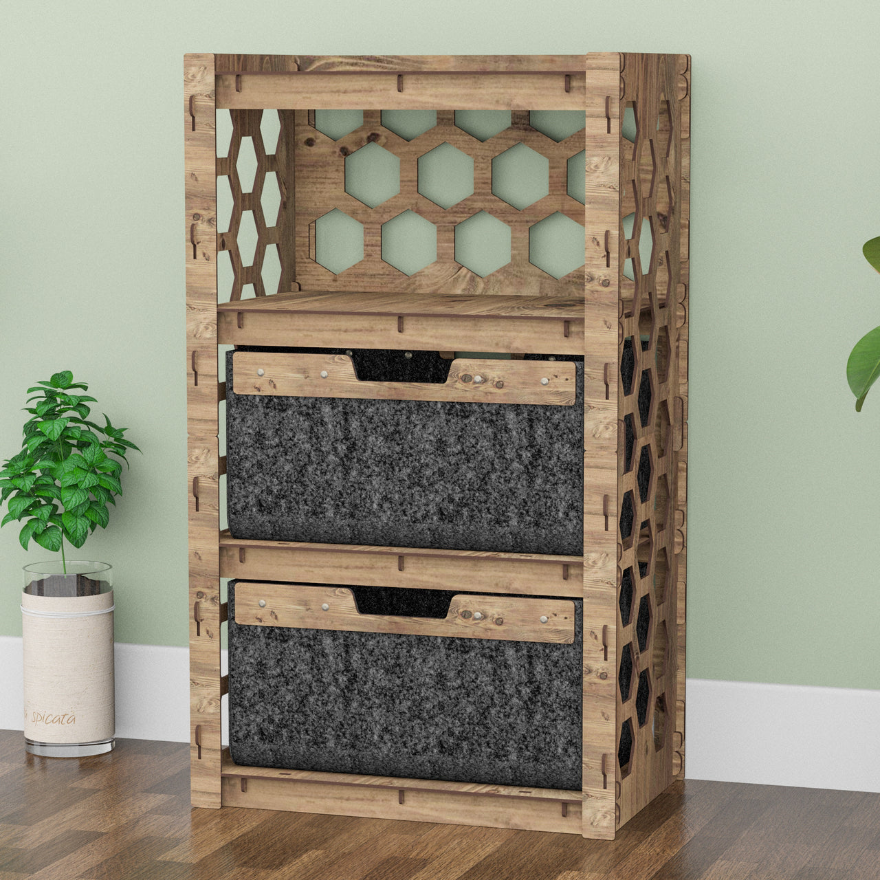 Honeycomb Chest Of 2 Drawers Storage Cabinet [2 LARGE BLACK BINS]