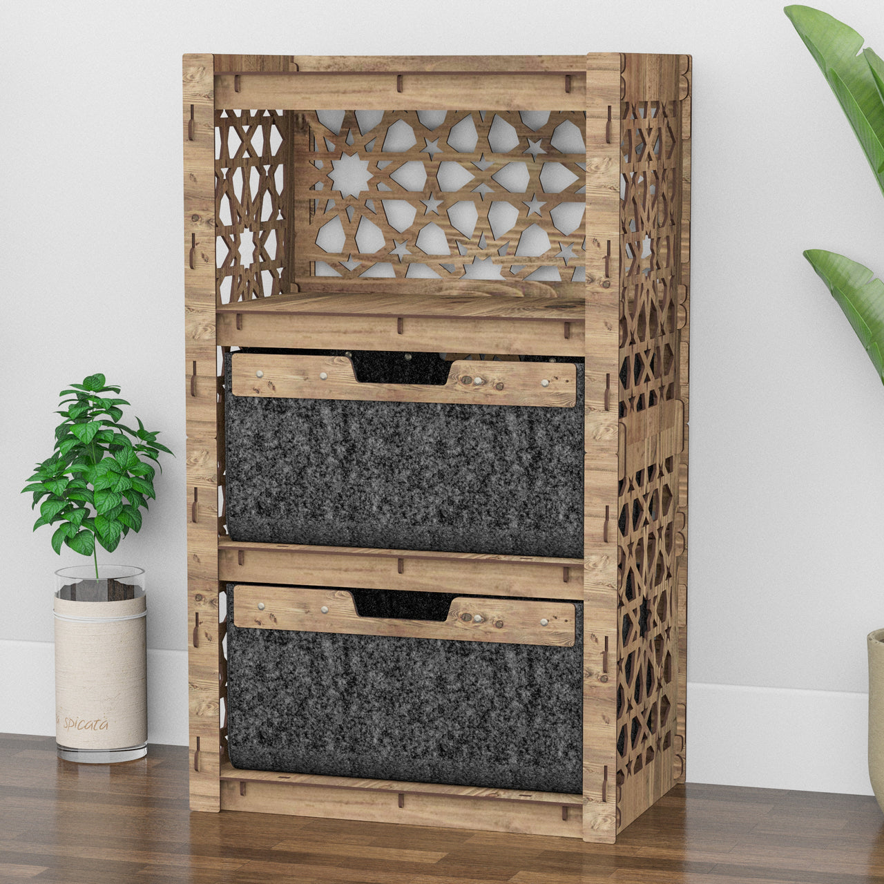 Arabic Chest Of 2 Drawers Storage Cabinet [2 LARGE BLACK BINS]