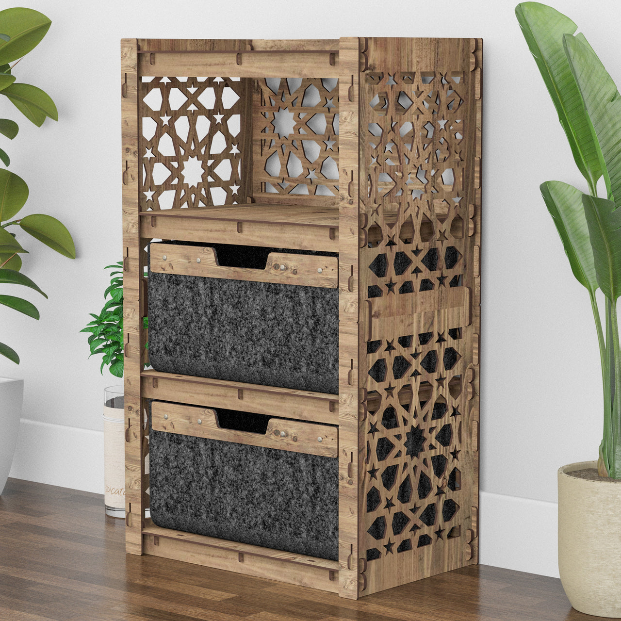 Arabic Chest Of 2 Drawers Storage Cabinet [2 LARGE BLACK BINS]