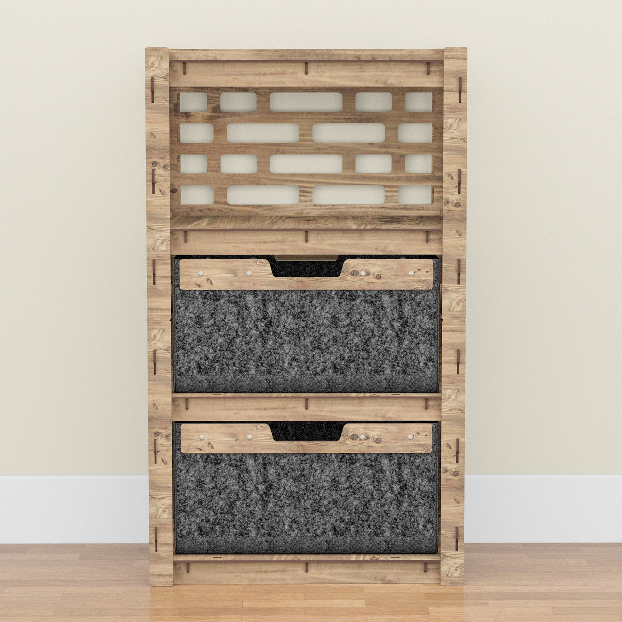 Brickwall Chest Of 2 Drawers Storage Cabinet [2 LARGE BLACK BINS]