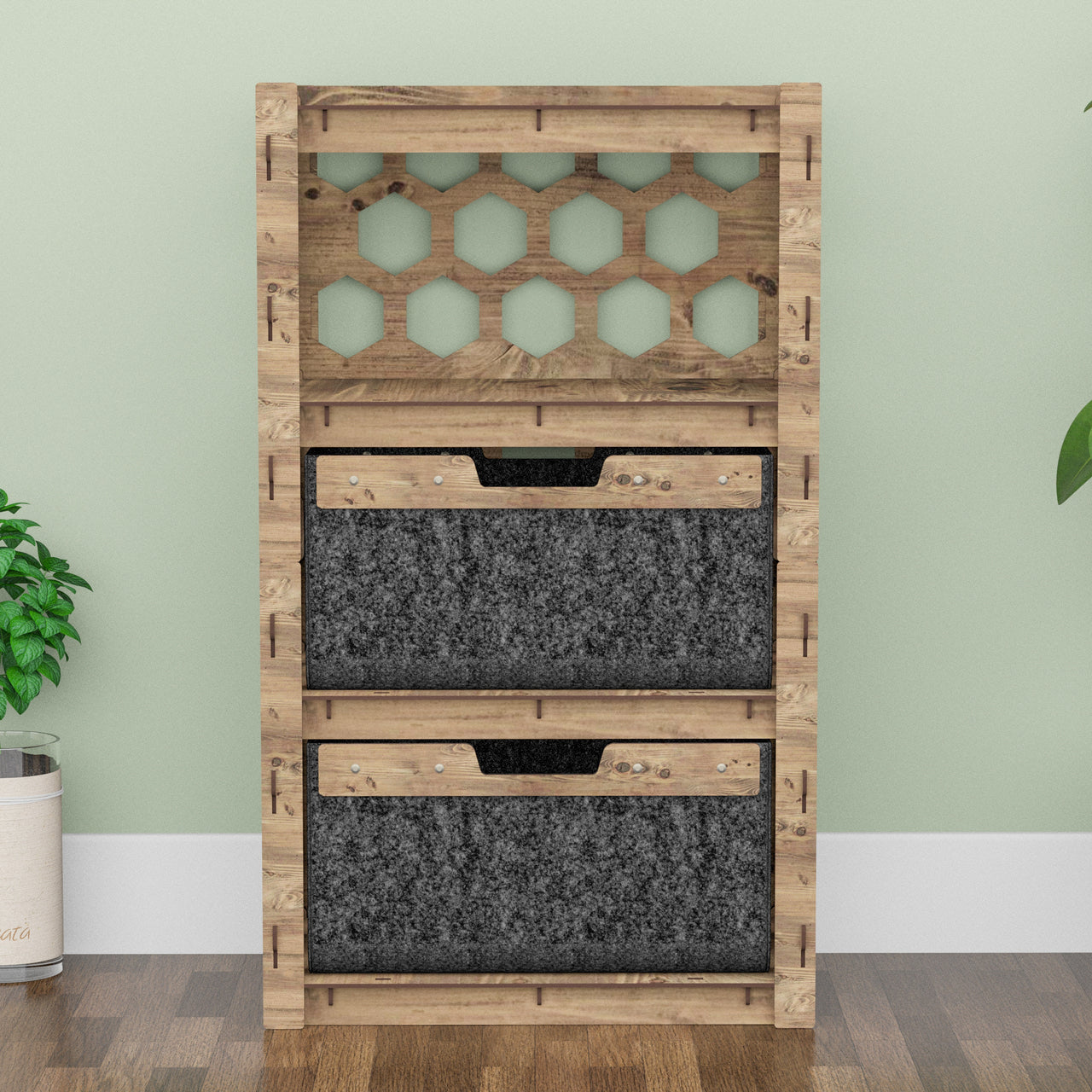 Honeycomb Chest Of 2 Drawers Storage Cabinet [2 LARGE BLACK BINS]