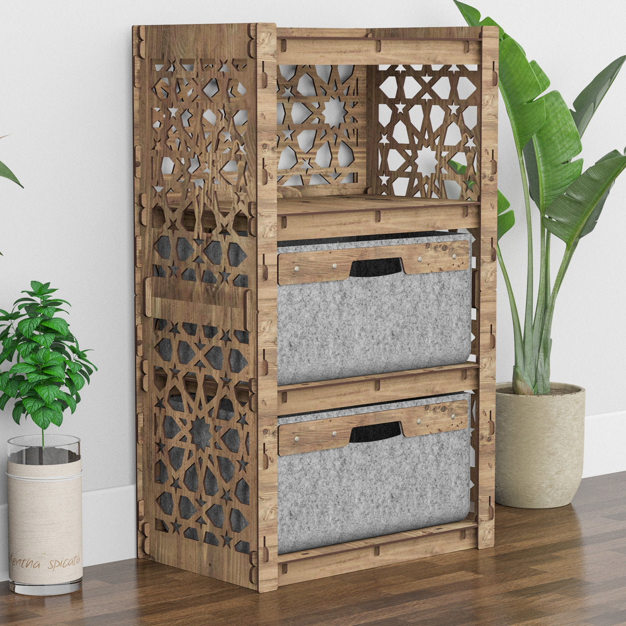 Arabic Chest Of 2 Drawers Storage Cabinet [2 LARGE GRAY BINS]