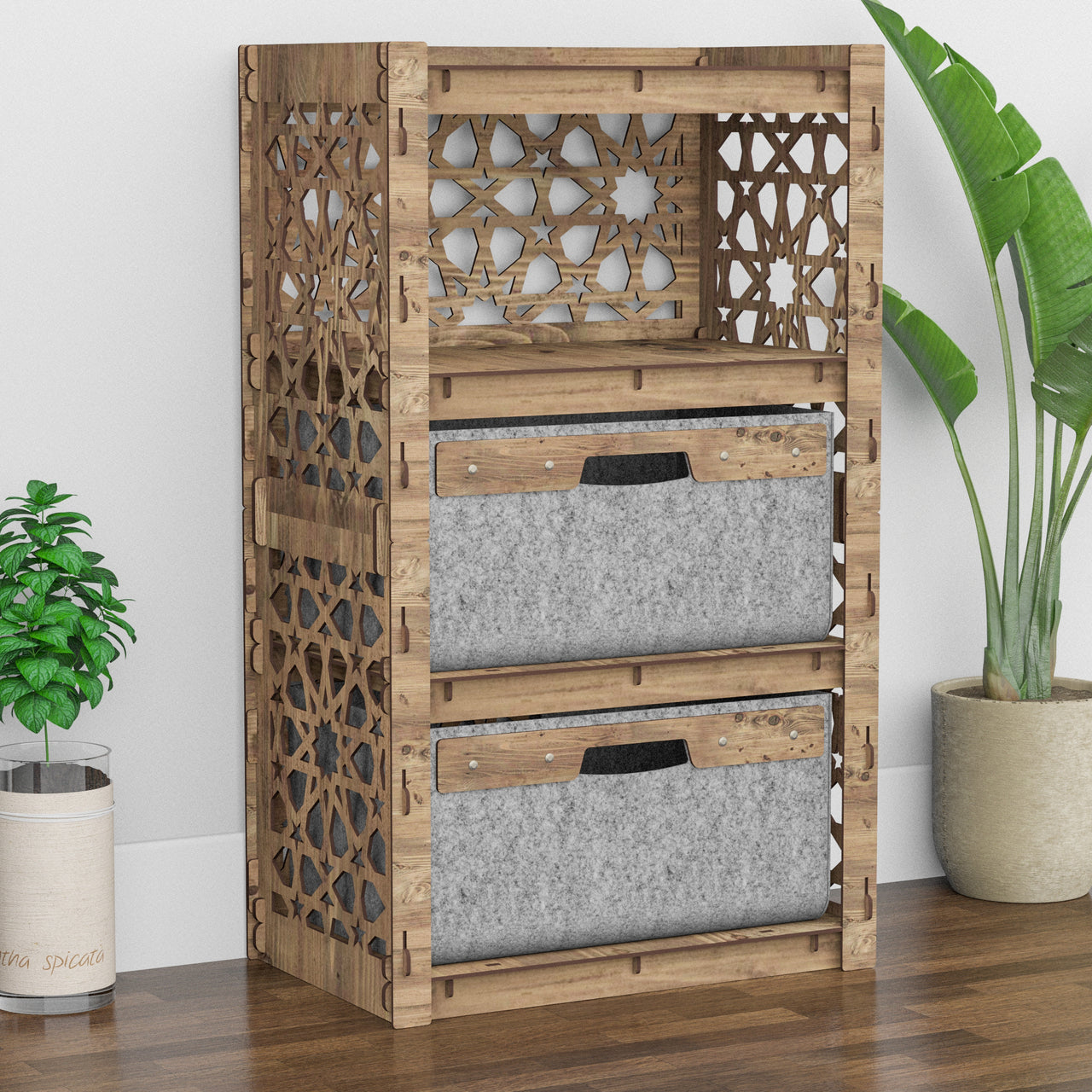 Arabic Chest Of 2 Drawers Storage Cabinet [2 LARGE GRAY BINS]