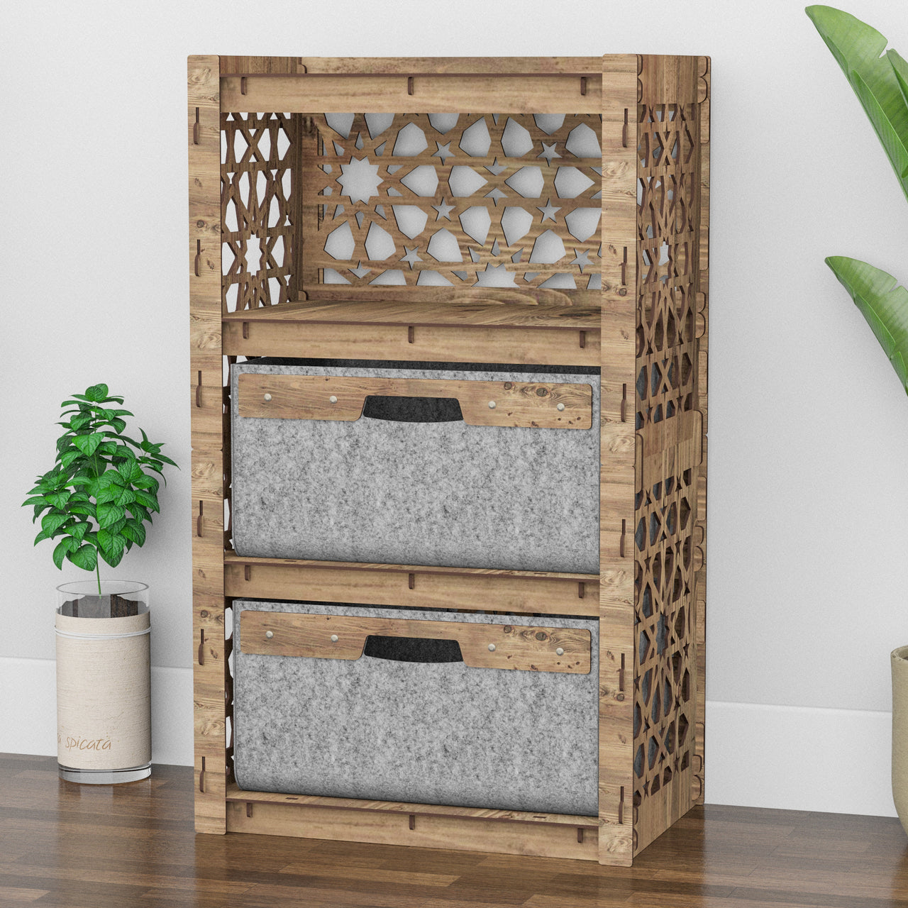 Arabic Chest Of 2 Drawers Storage Cabinet [2 LARGE GRAY BINS]