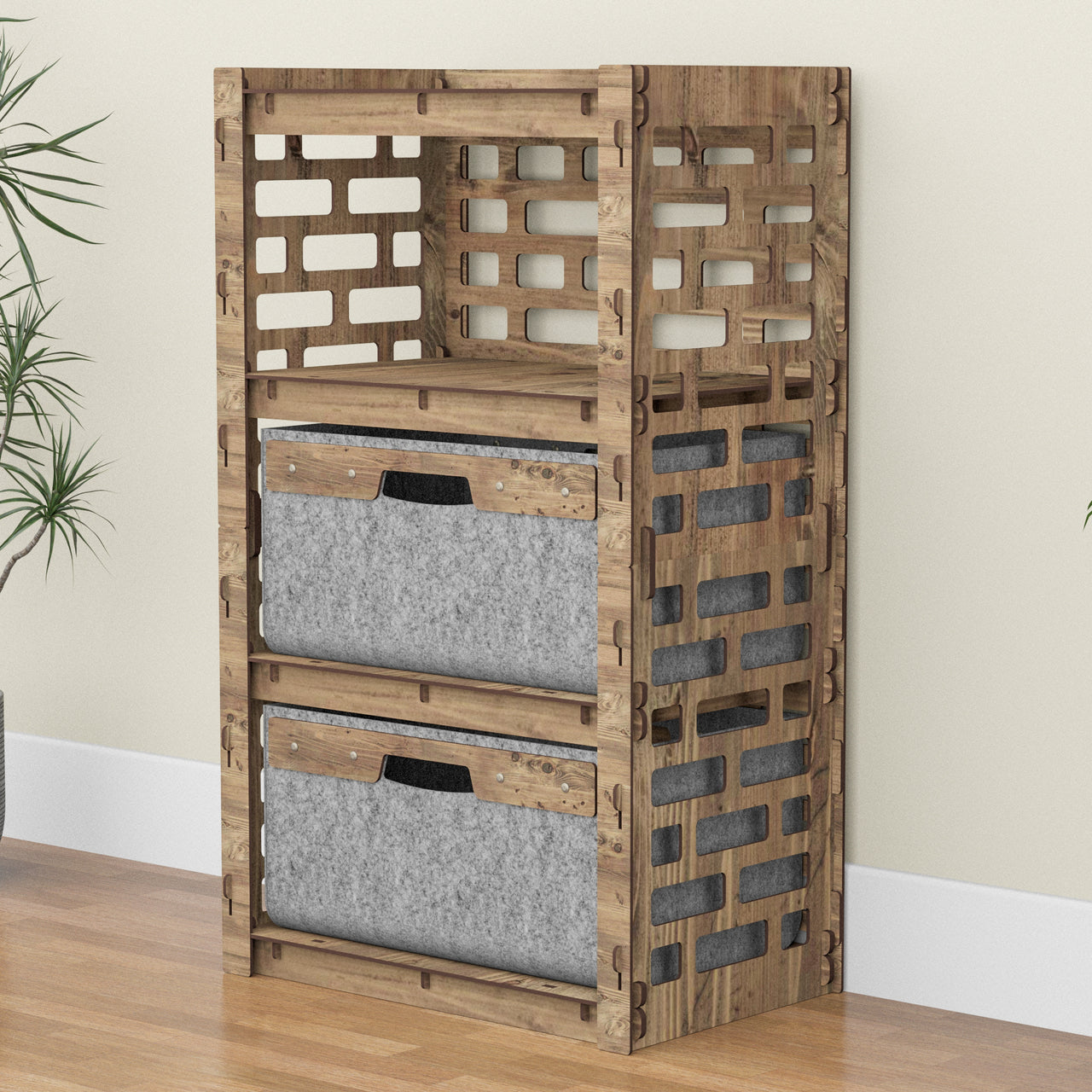 Brickwall Chest Of 2 Drawers Storage Cabinet [2 LARGE GRAY BINS]