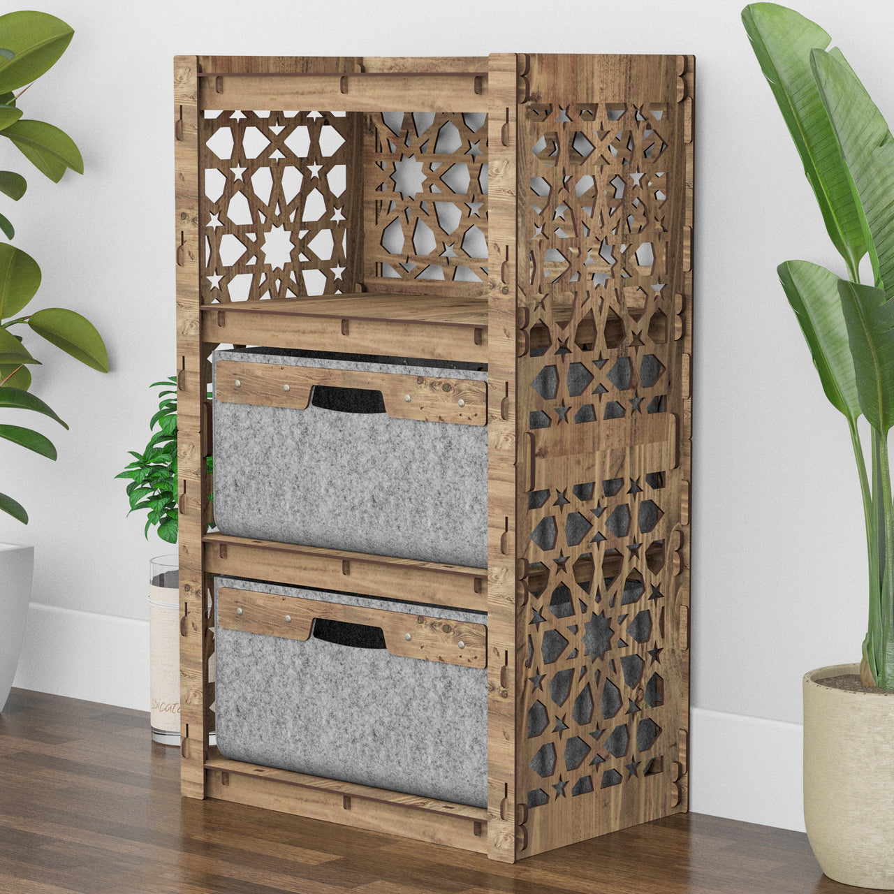 Arabic Chest Of 2 Drawers Storage Cabinet [2 LARGE GRAY BINS]