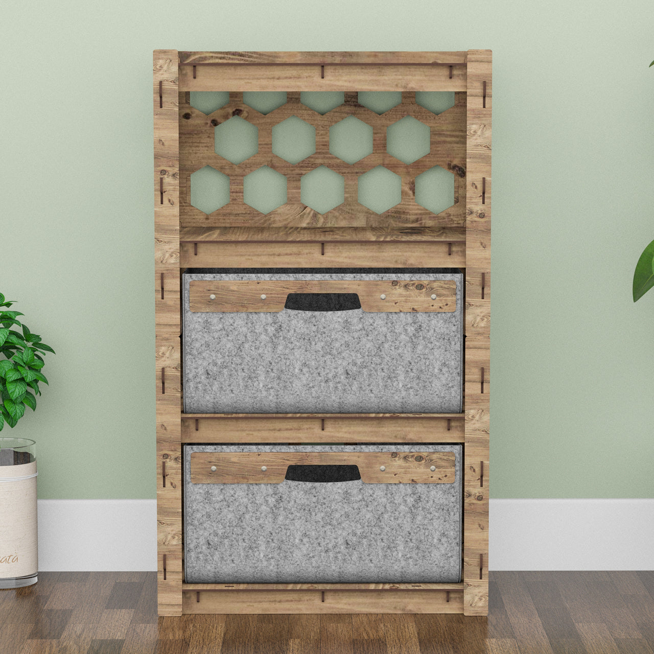 Honeycomb Chest Of 2 Drawers Storage Cabinet [2 LARGE GRAY BINS]