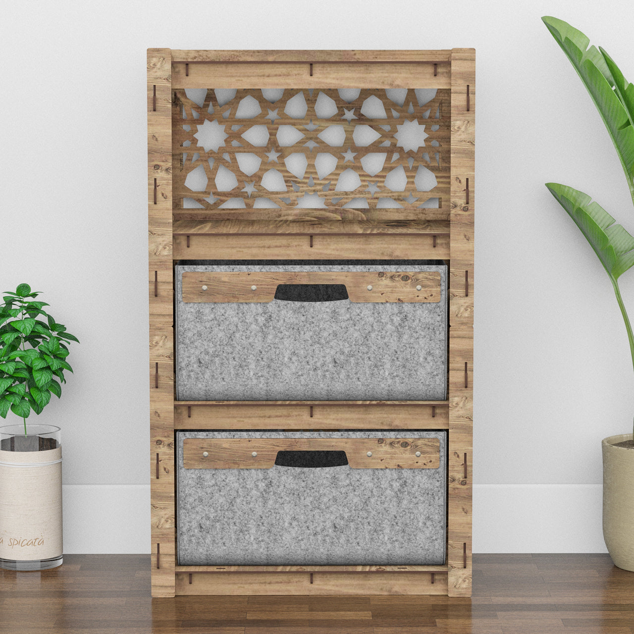 Arabic Chest Of 2 Drawers Storage Cabinet [2 LARGE GRAY BINS]