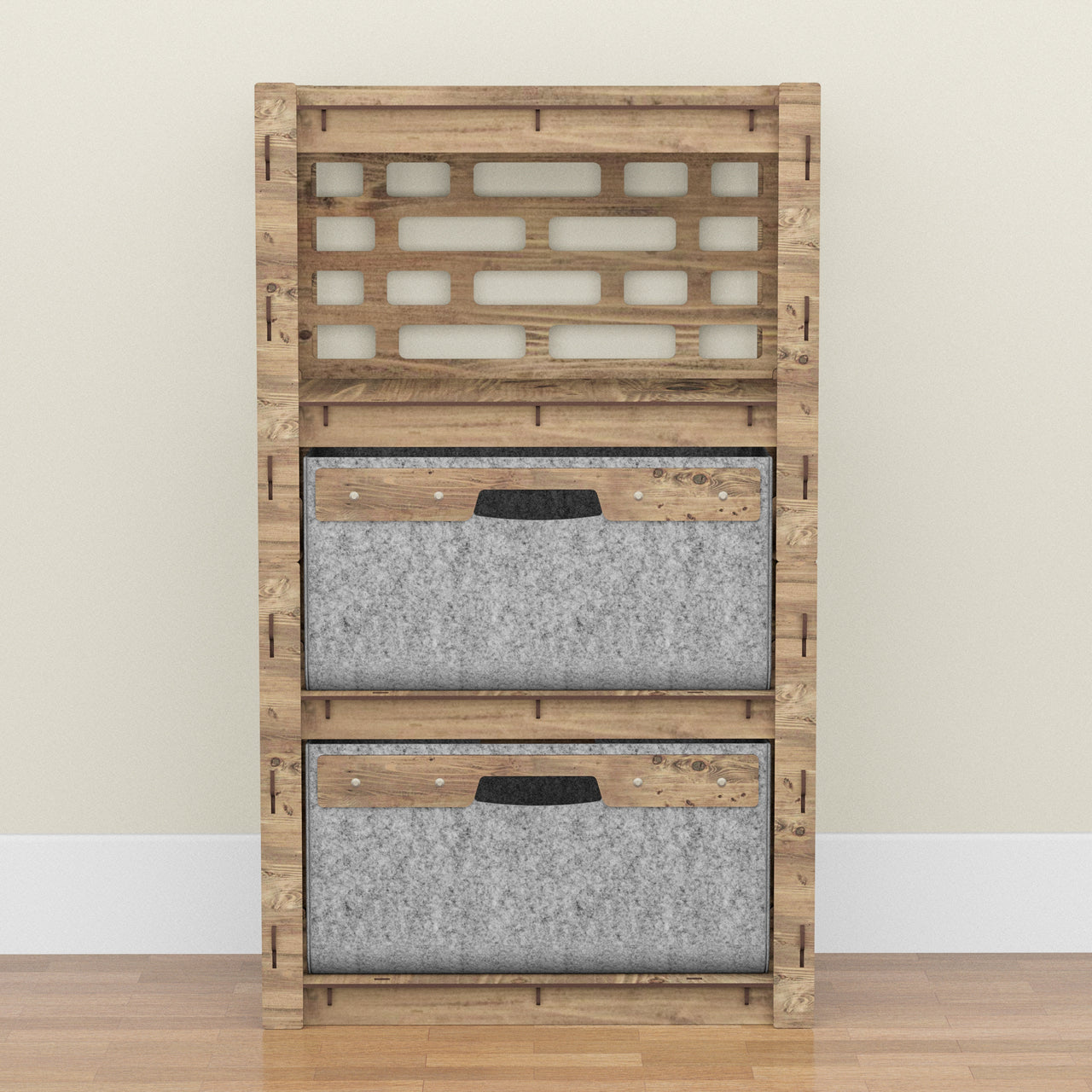 Brickwall Chest Of 2 Drawers Storage Cabinet [2 LARGE GRAY BINS]