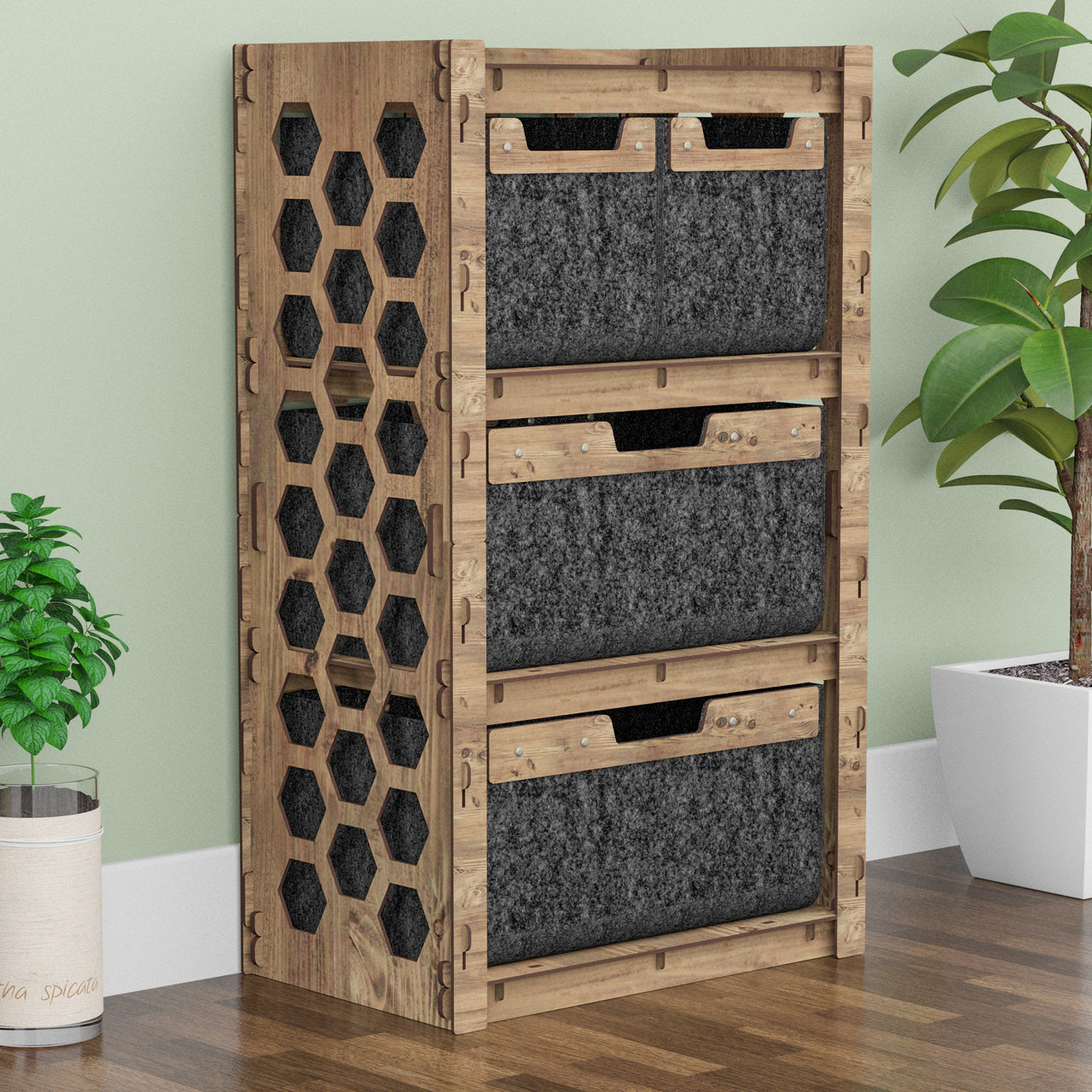 Honeycomb Chest Of 4 Drawers Storage Cabinet [2L 2S BLACK BINS]