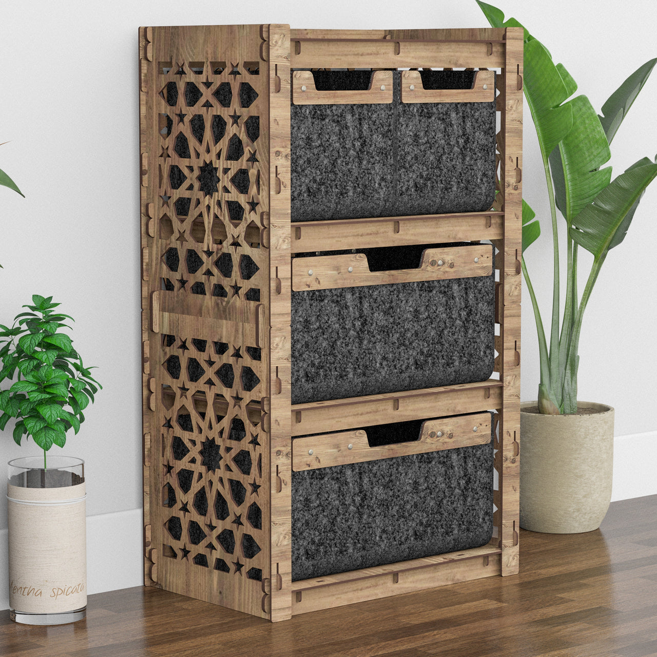 Arabic Chest Of 4 Drawers Storage Cabinet [2L 2S BLACK BINS]