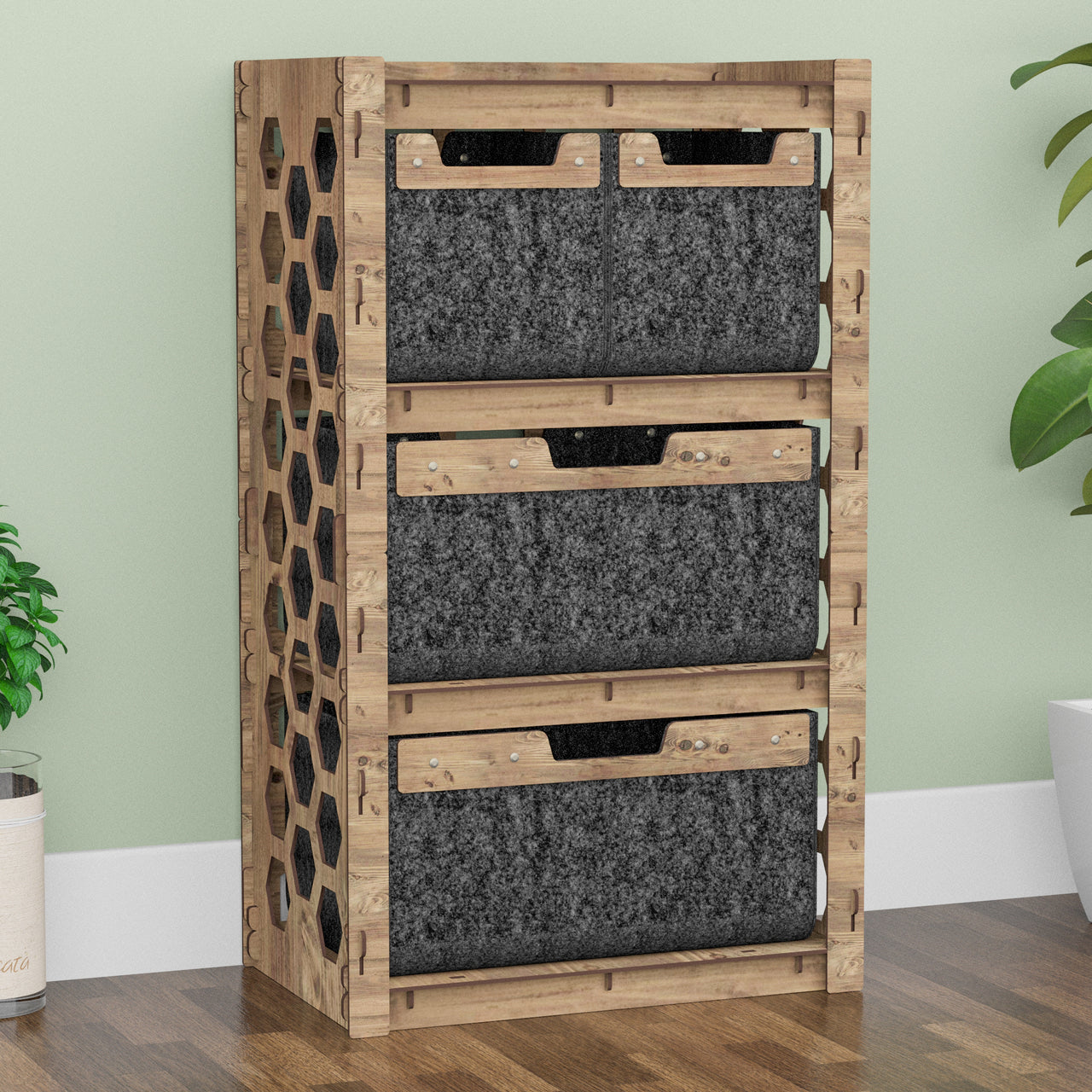 Honeycomb Chest Of 4 Drawers Storage Cabinet [2L 2S BLACK BINS]