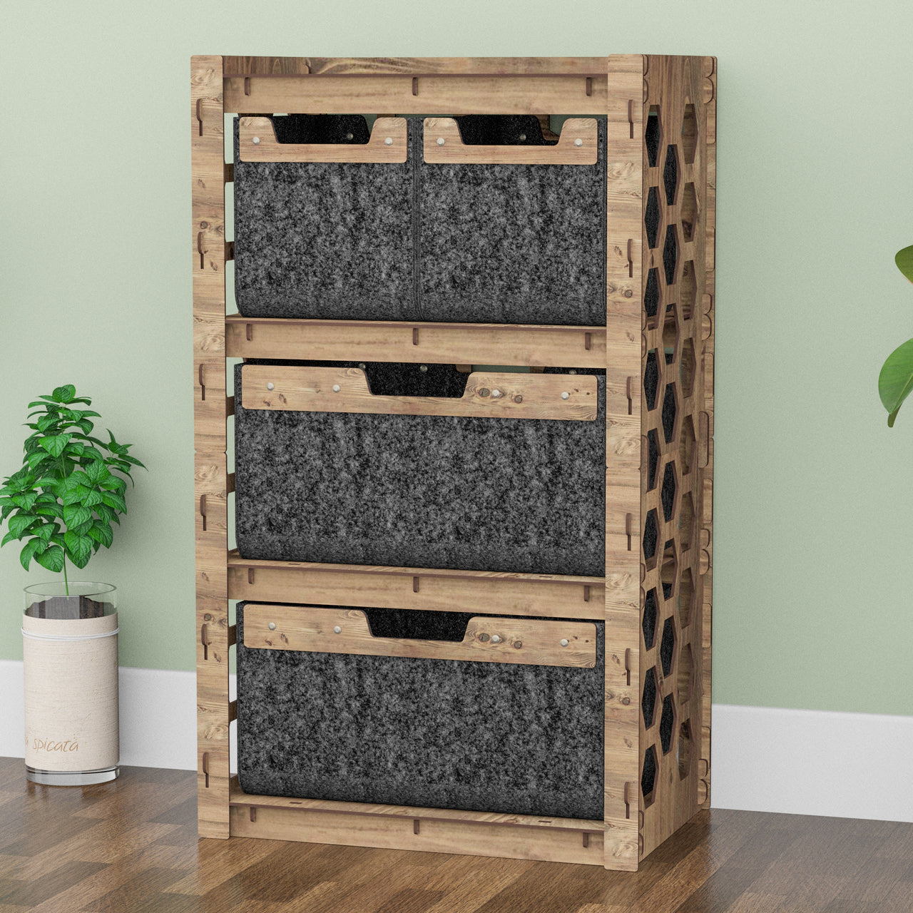 Honeycomb Chest Of 4 Drawers Storage Cabinet [2L 2S BLACK BINS]