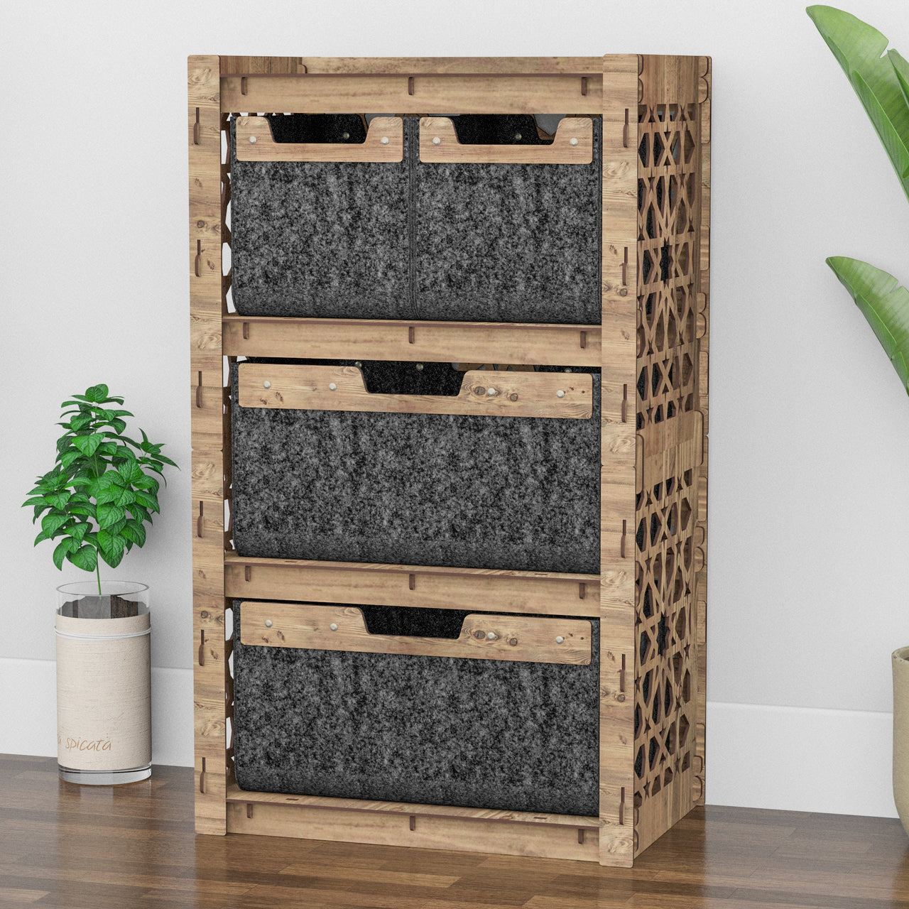 Arabic Chest Of 4 Drawers Storage Cabinet [2L 2S BLACK BINS]