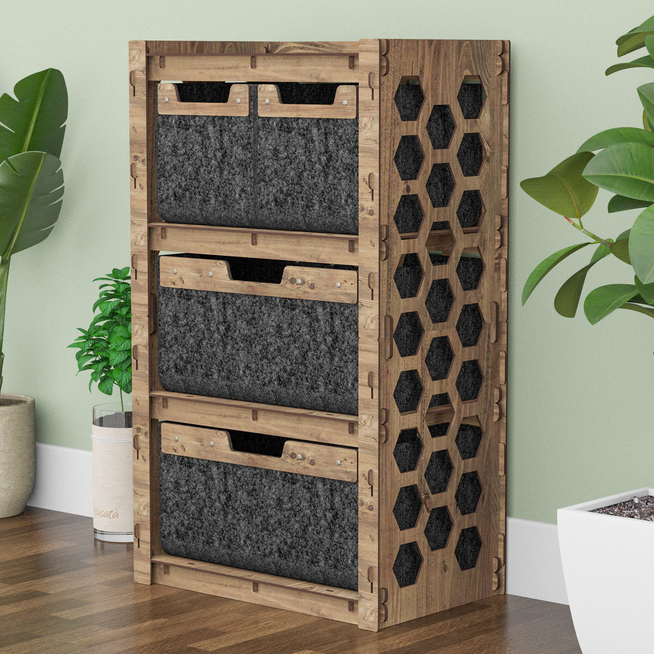 Honeycomb Chest Of 4 Drawers Storage Cabinet [2L 2S BLACK BINS]