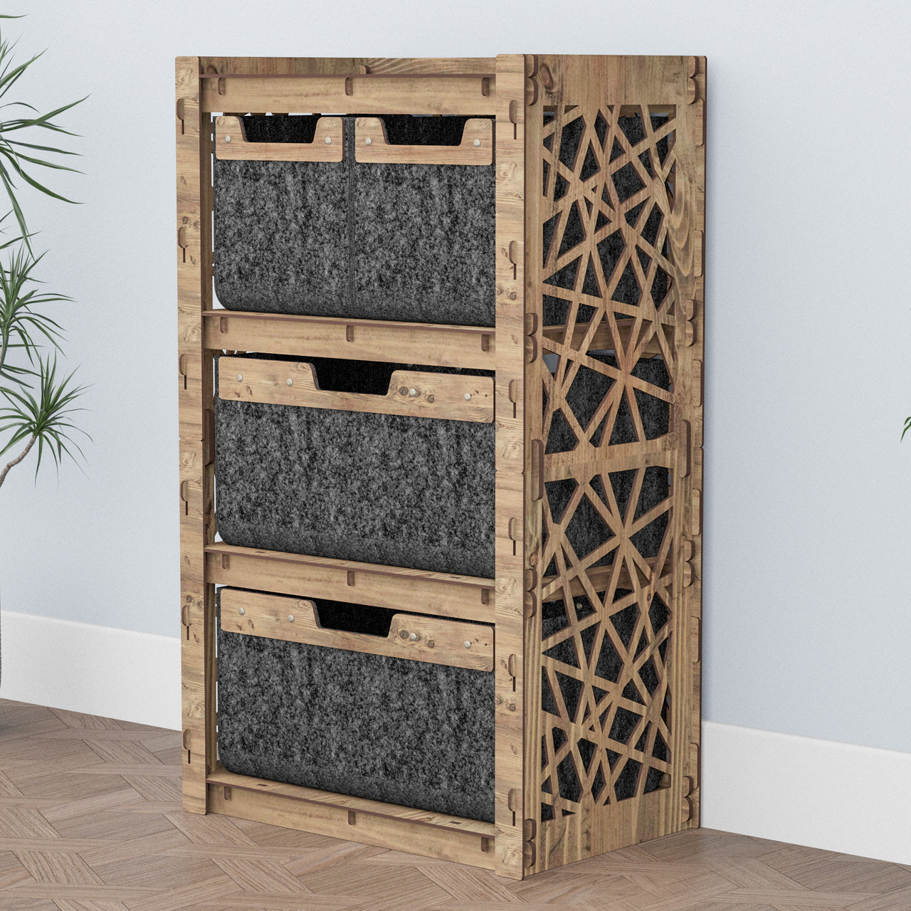 Crystals Chest Of 4 Drawers Storage Cabinet [2L 2S BLACK BINS]