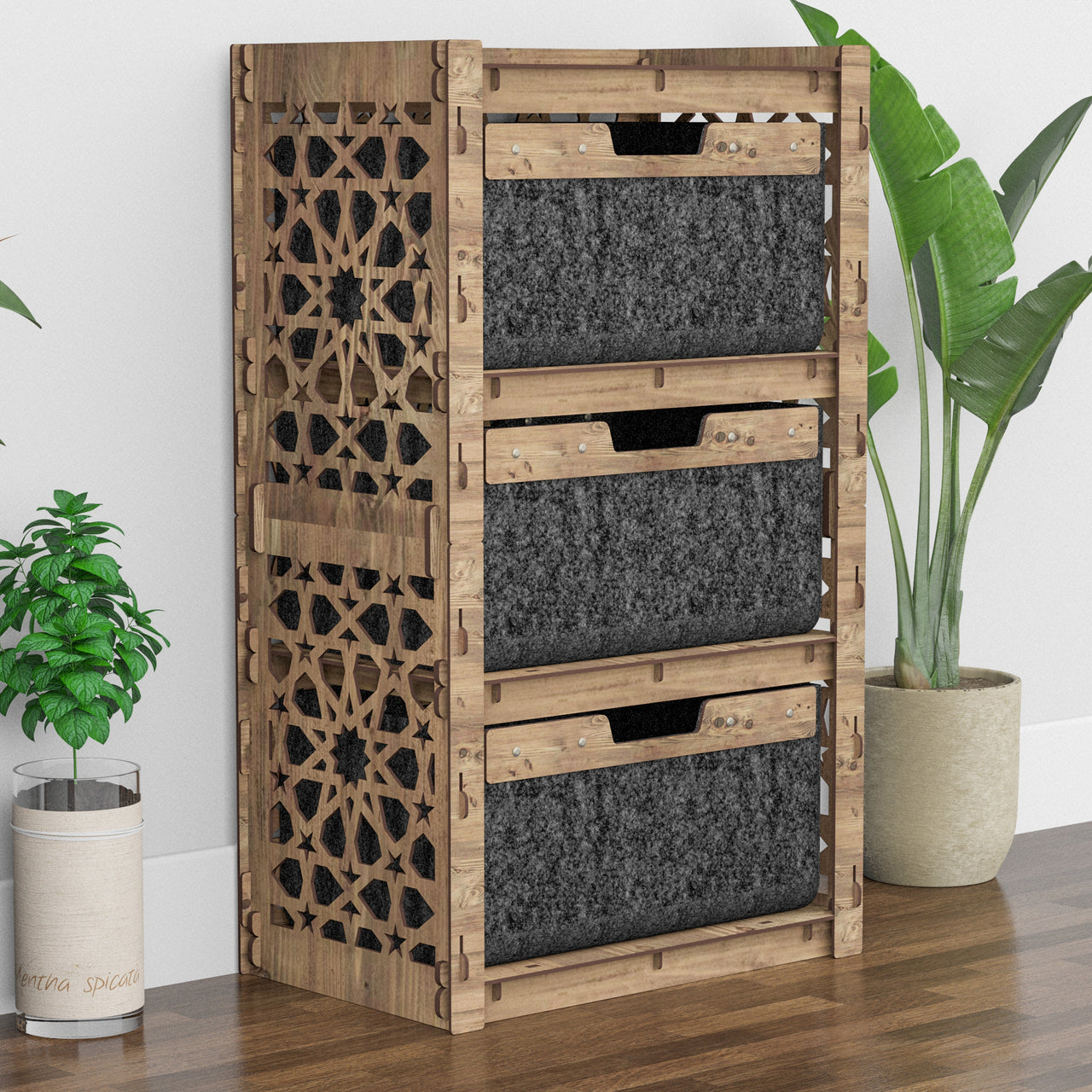 Arabic Chest Of 3 Drawers Storage Cabinet [3 LARGE BLACK BINS]