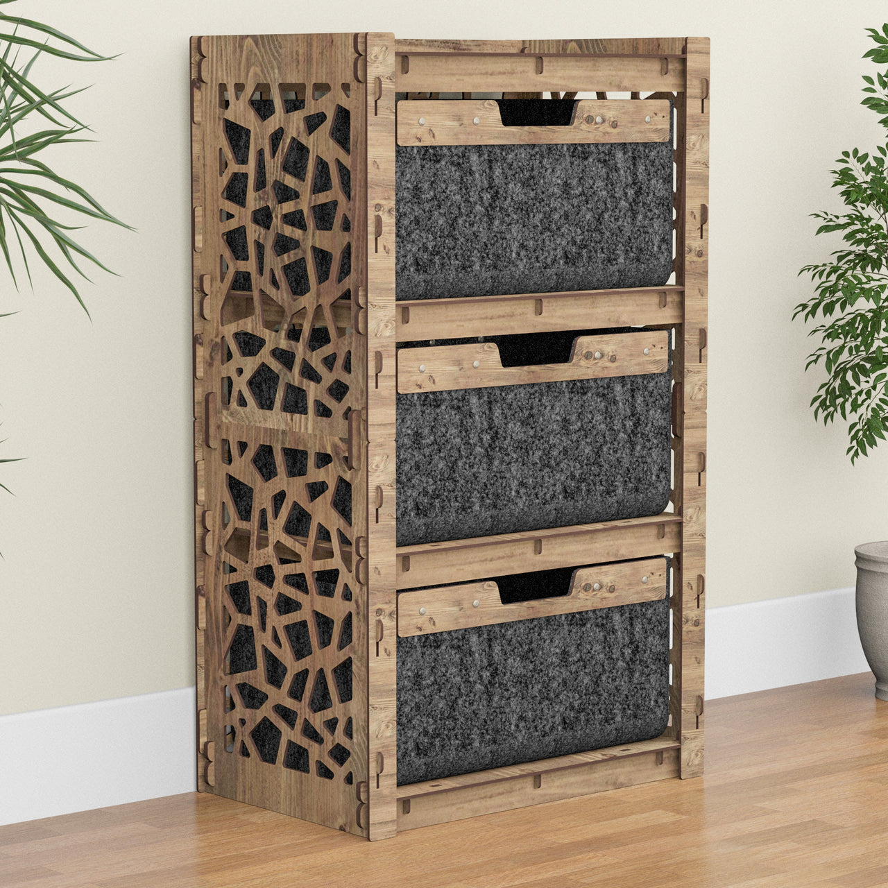 Stones Chest Of 3 Drawers Storage Cabinet [3 LARGE BLACK BINS]