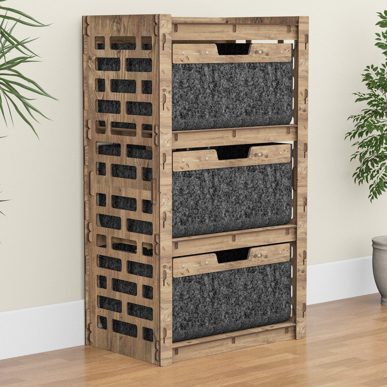 Brickwall Chest Of 3 Drawers Storage Cabinet [3 LARGE BLACK BINS]