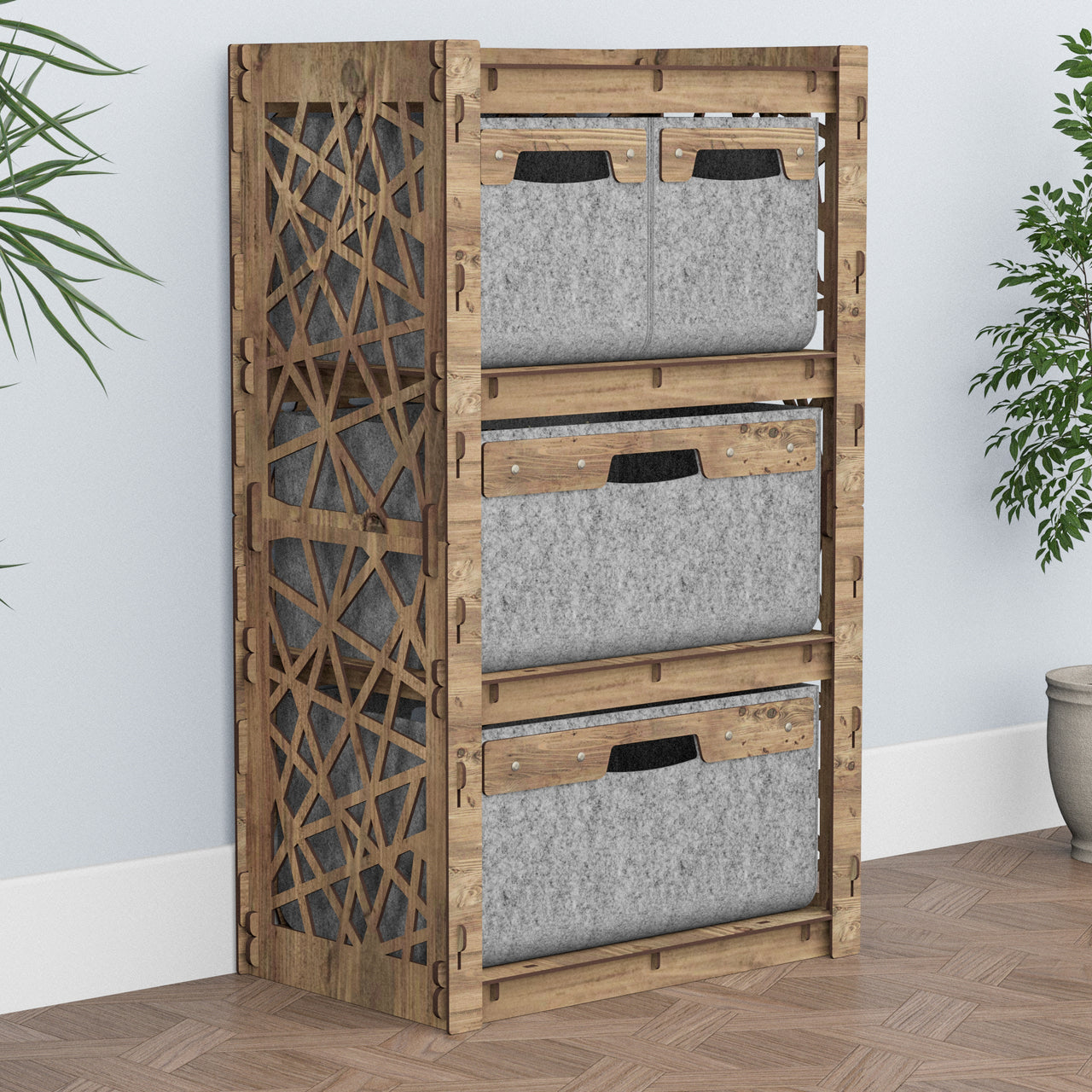 Crystals Chest Of 4 Drawers Storage Cabinet [2L 2S GRAY BINS]