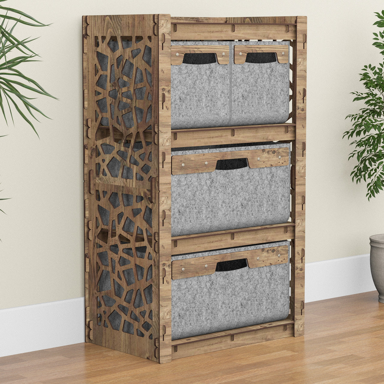 Stones Chest Of 4 Drawers Storage Cabinet [2L 2S GRAY BINS]