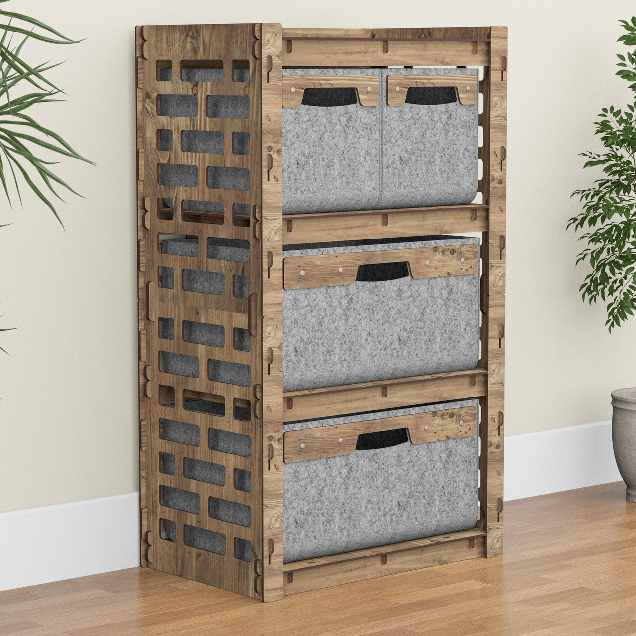 Brickwall Chest Of 4 Drawers Storage Cabinet [2L 2S GRAY BINS]