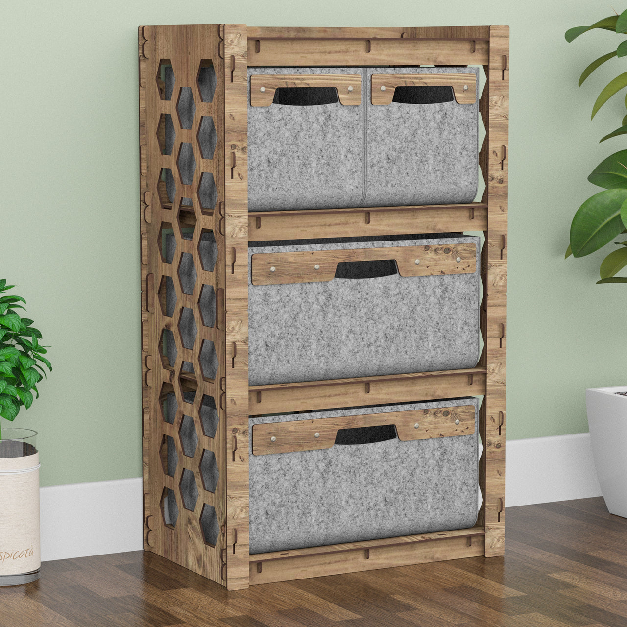 Honeycomb Chest Of 4 Drawers Storage Cabinet [2S 2L GRAY BINS]