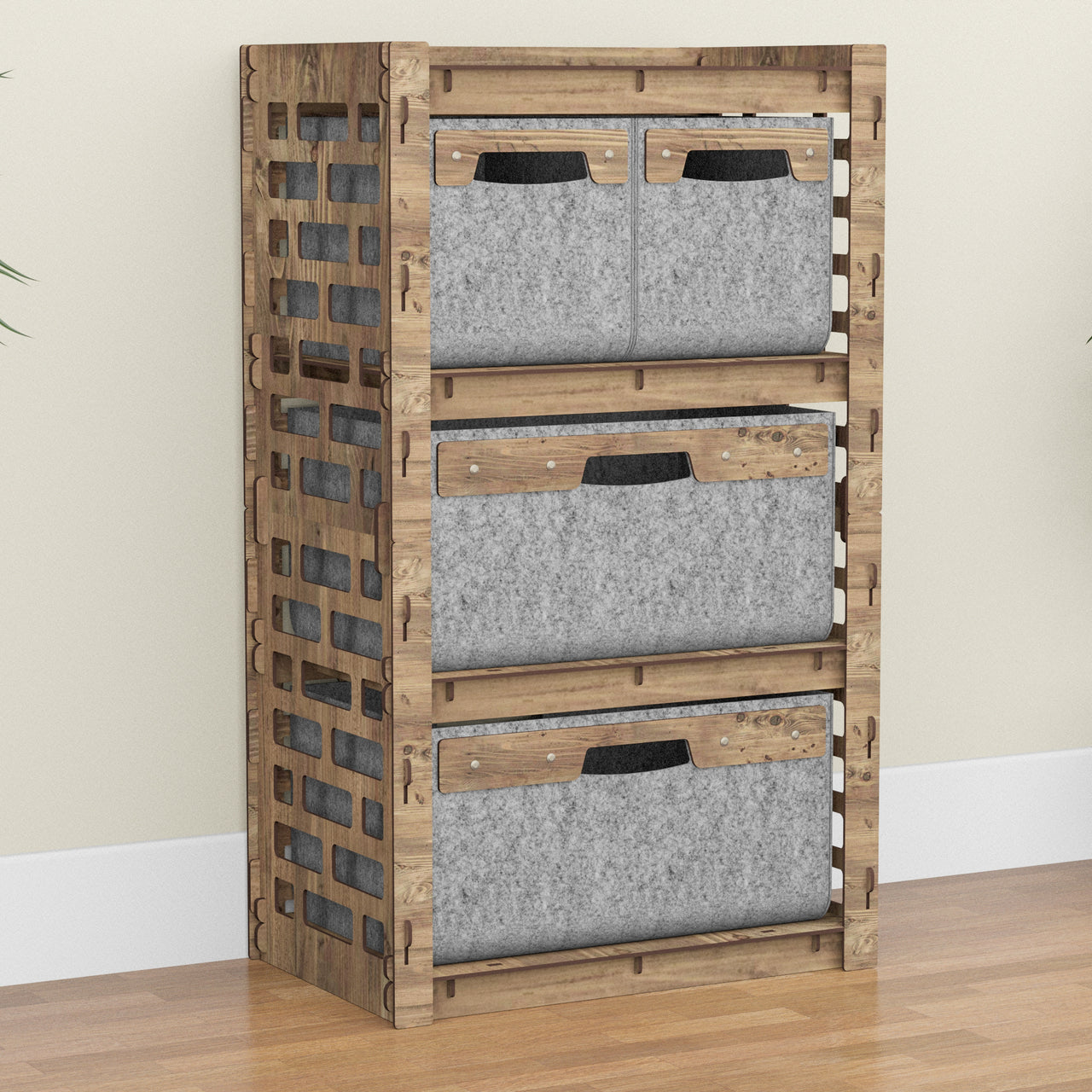 Brickwall Chest Of 4 Drawers Storage Cabinet [2L 2S GRAY BINS]