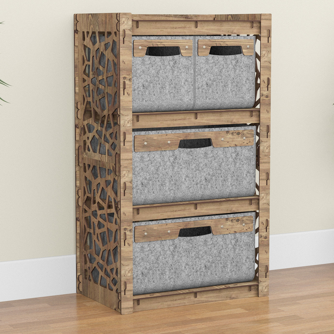 Stones Chest Of 4 Drawers Storage Cabinet [2L 2S GRAY BINS]