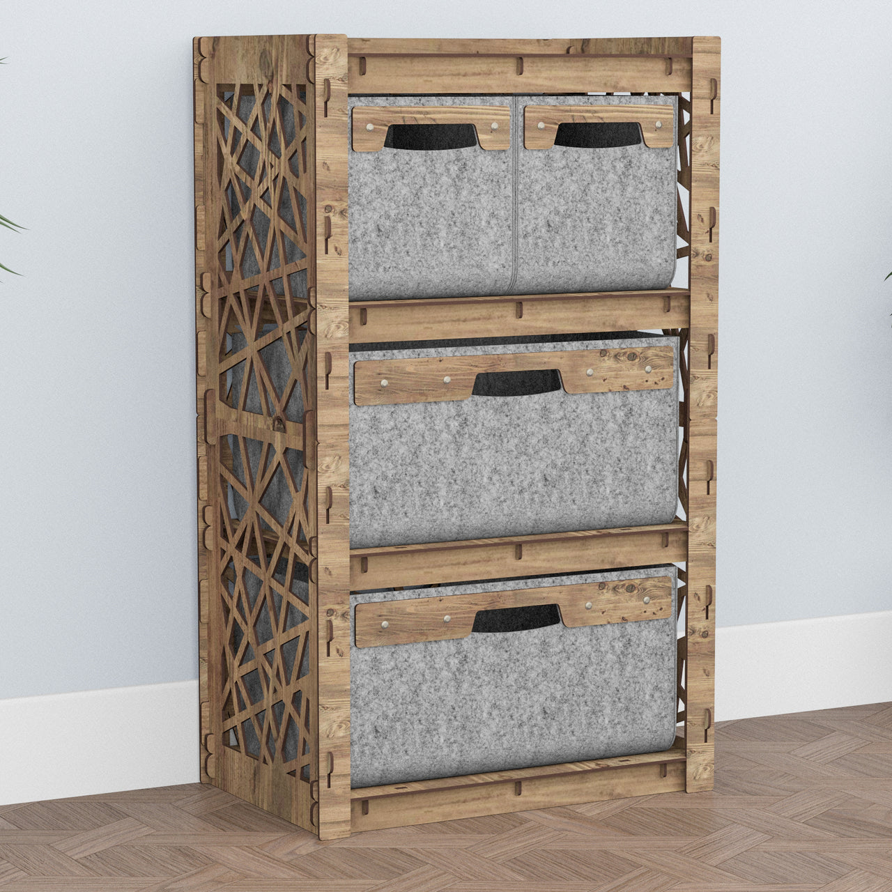 Crystals Chest Of 4 Drawers Storage Cabinet [2L 2S GRAY BINS]