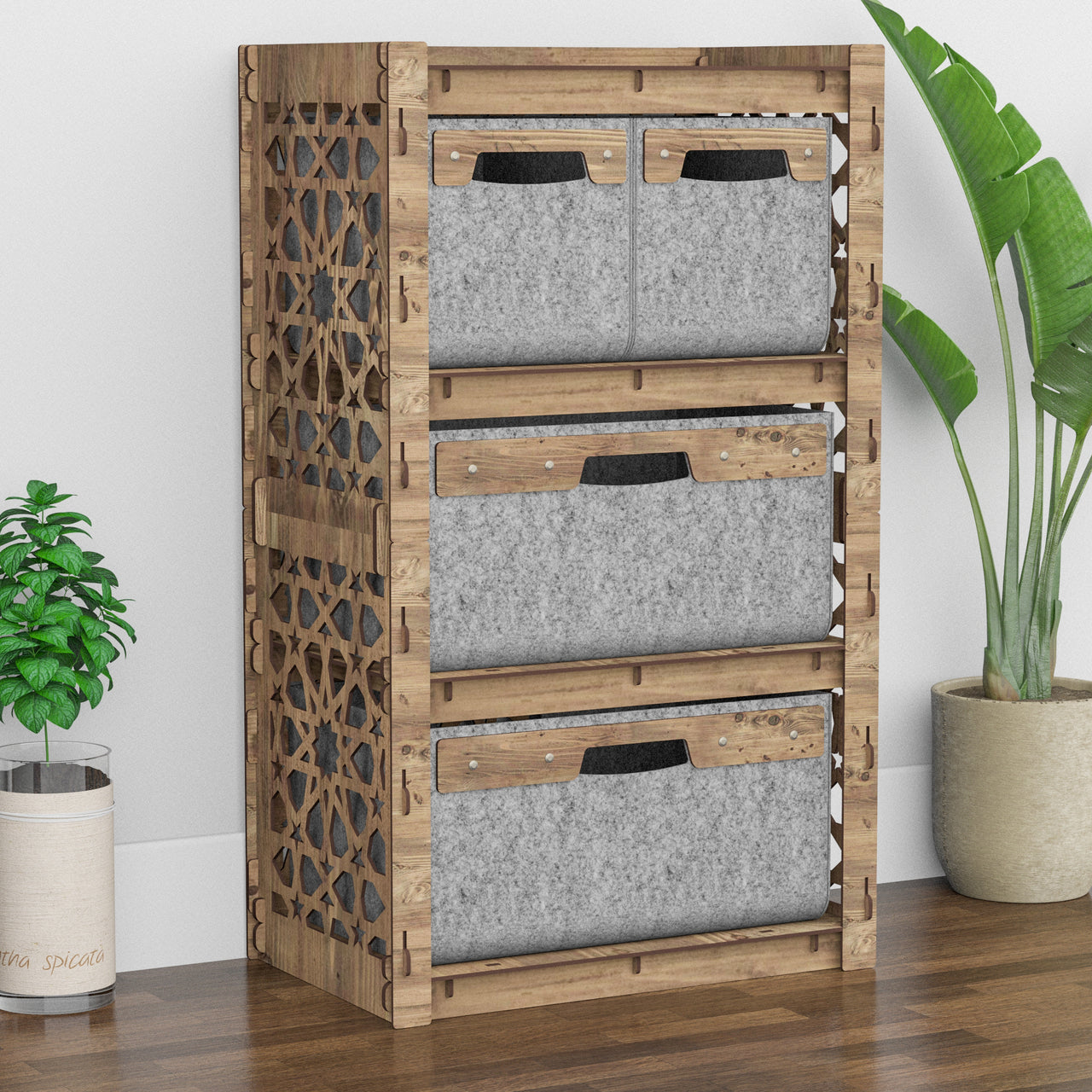 Arabic Chest Of 4 Drawers Storage Cabinet [2L 2S GRAY BINS]
