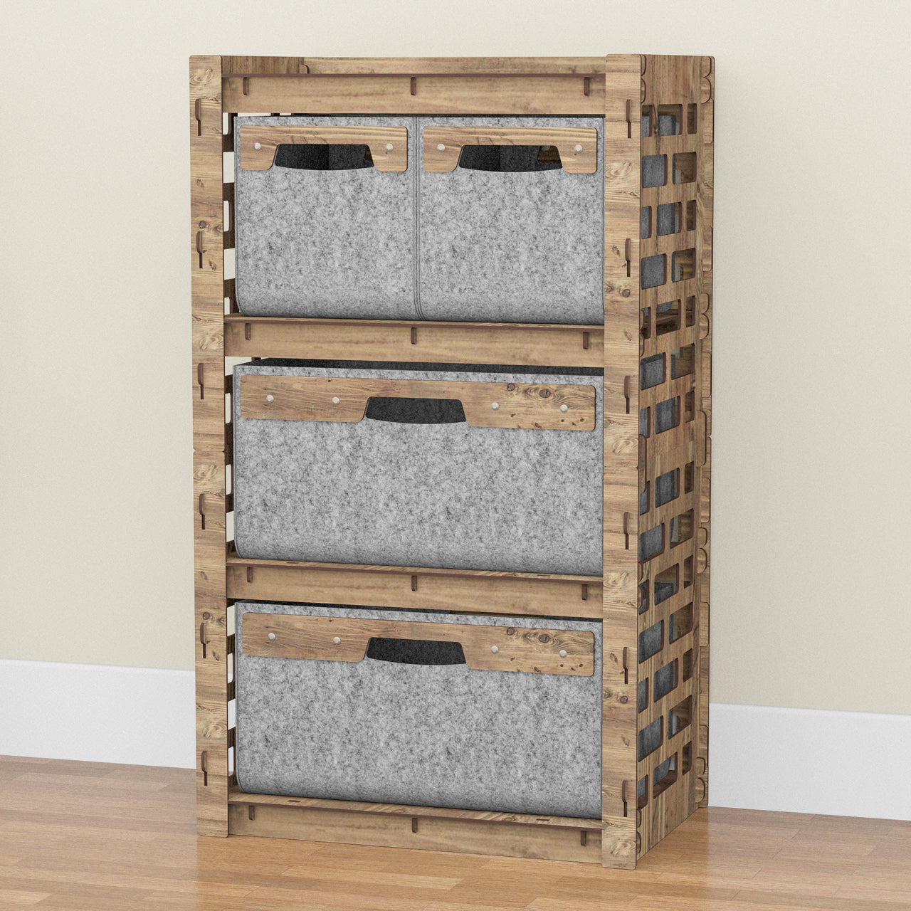 Brickwall Chest Of 4 Drawers Storage Cabinet [2L 2S GRAY BINS]