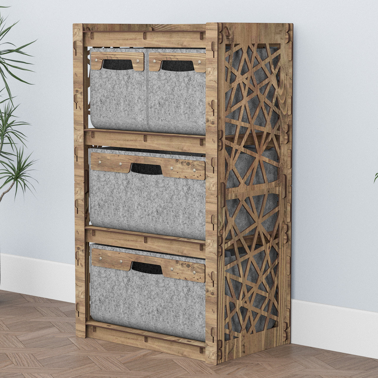 Crystals Chest Of 4 Drawers Storage Cabinet [2L 2S GRAY BINS]