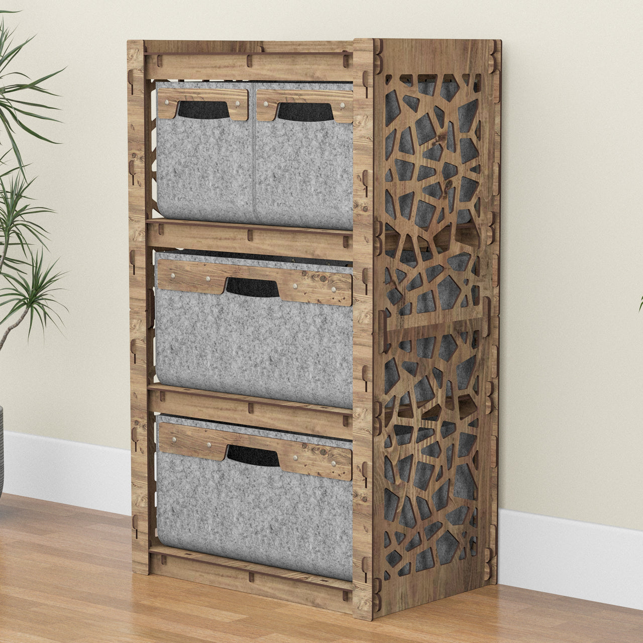 Stones Chest Of 4 Drawers Storage Cabinet [2L 2S GRAY BINS]