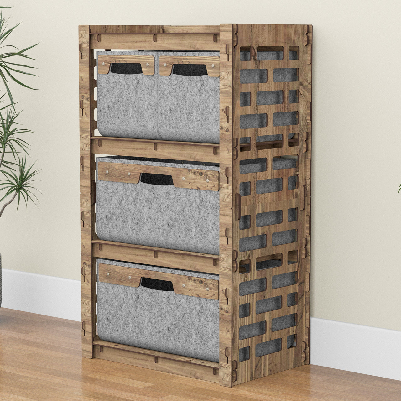 Brickwall Chest Of 4 Drawers Storage Cabinet [2L 2S GRAY BINS]